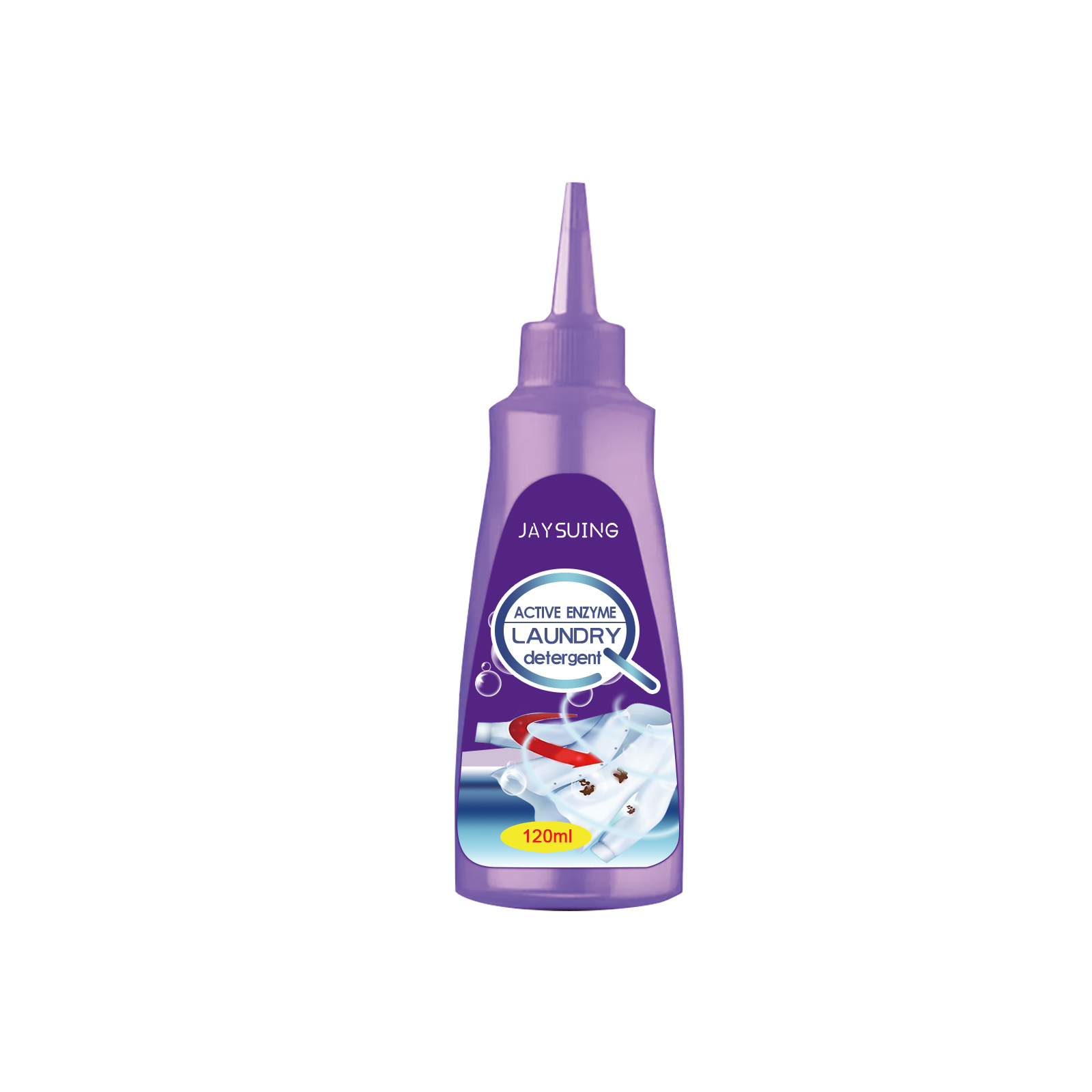 Purple squeeze bottle with pointed dispensing nozzle