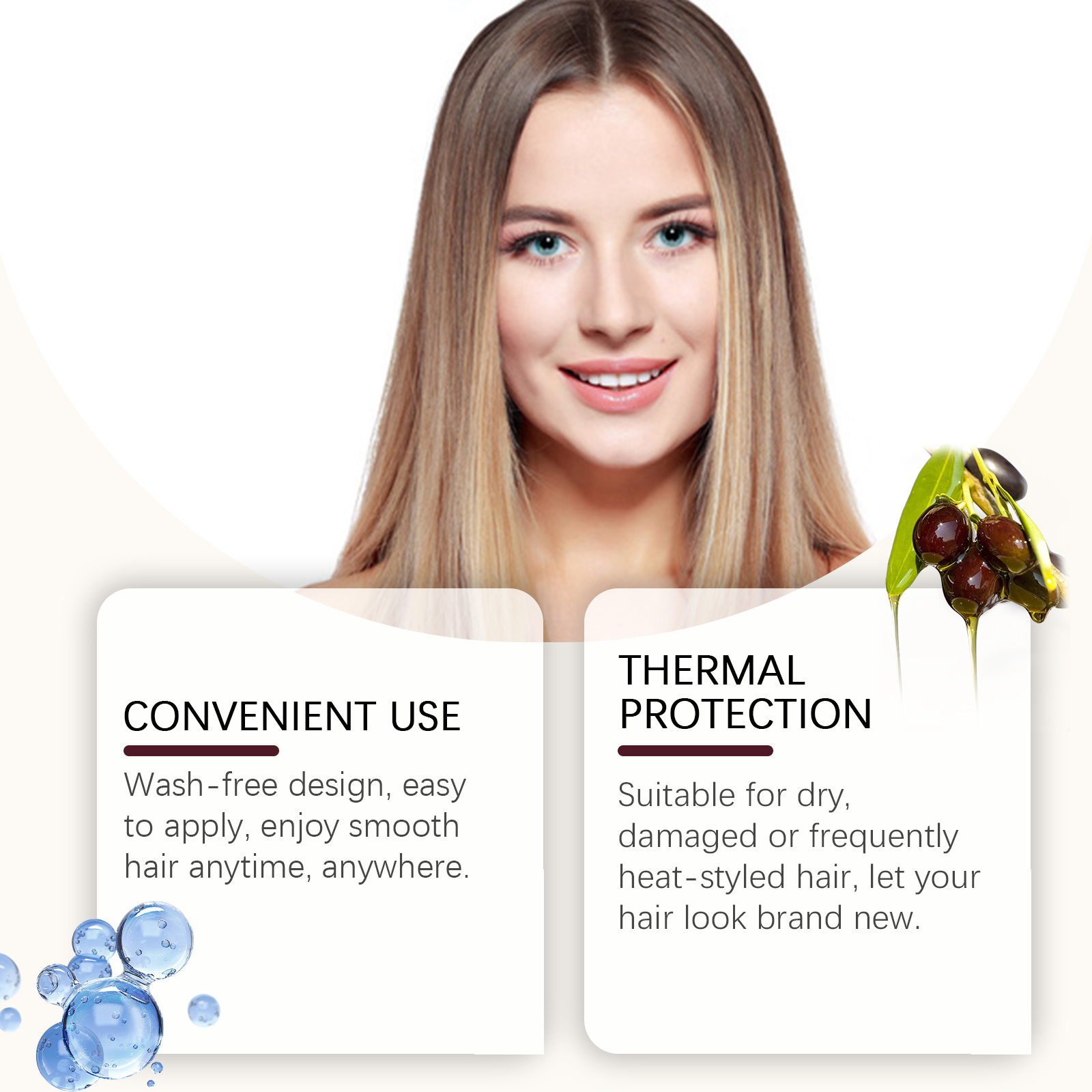 Woman with long hair and heat protection mask