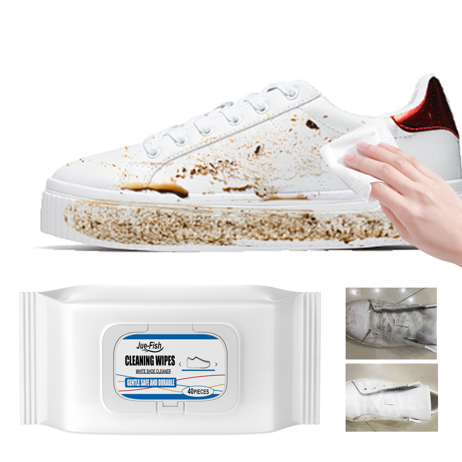 White wipe cleaning grime from a sneaker toe