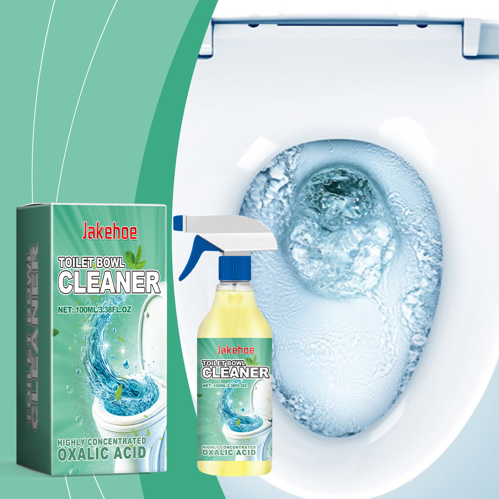 Compact toilet cleaner bottle beside toilet