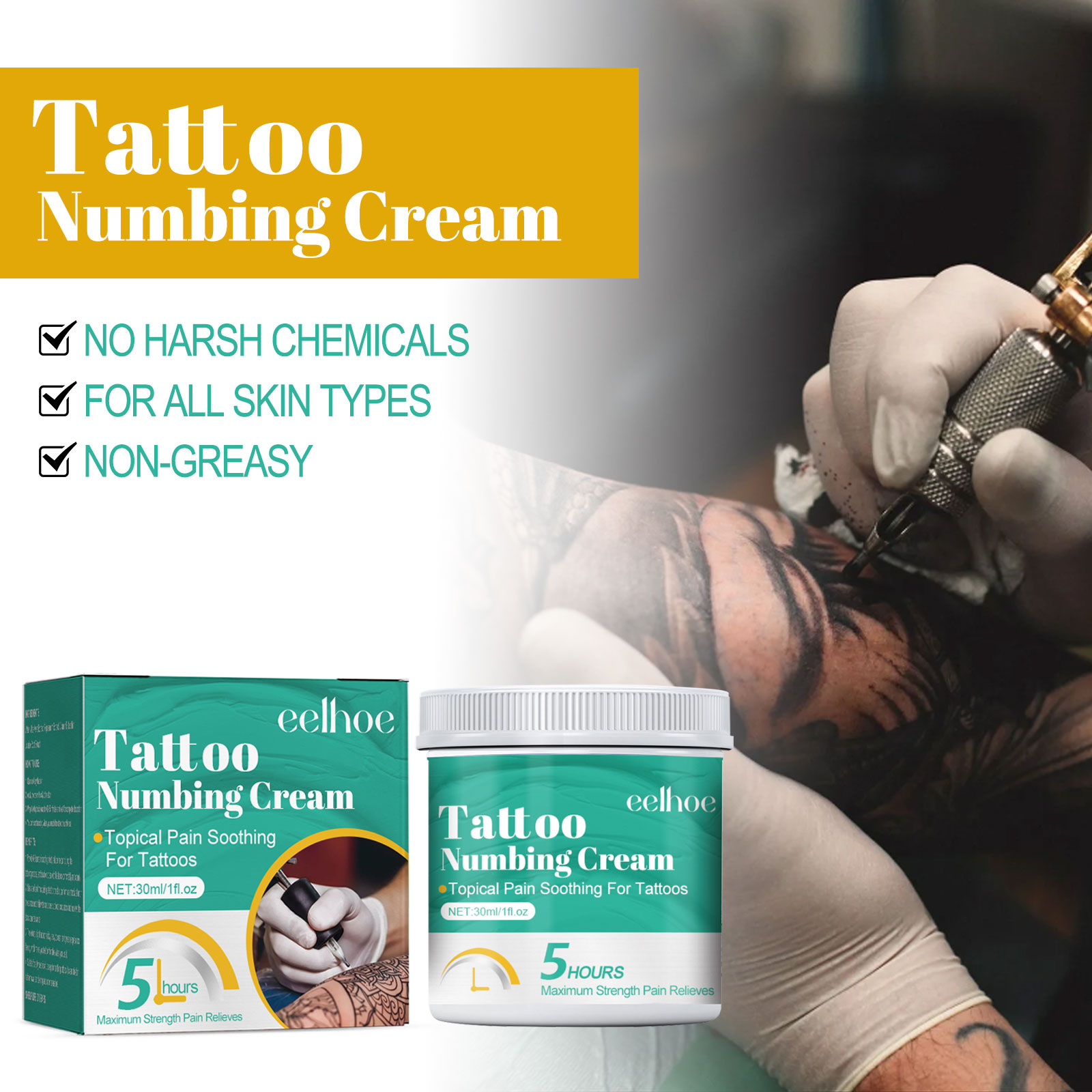 Tattoo artist using cream during appointment preparation