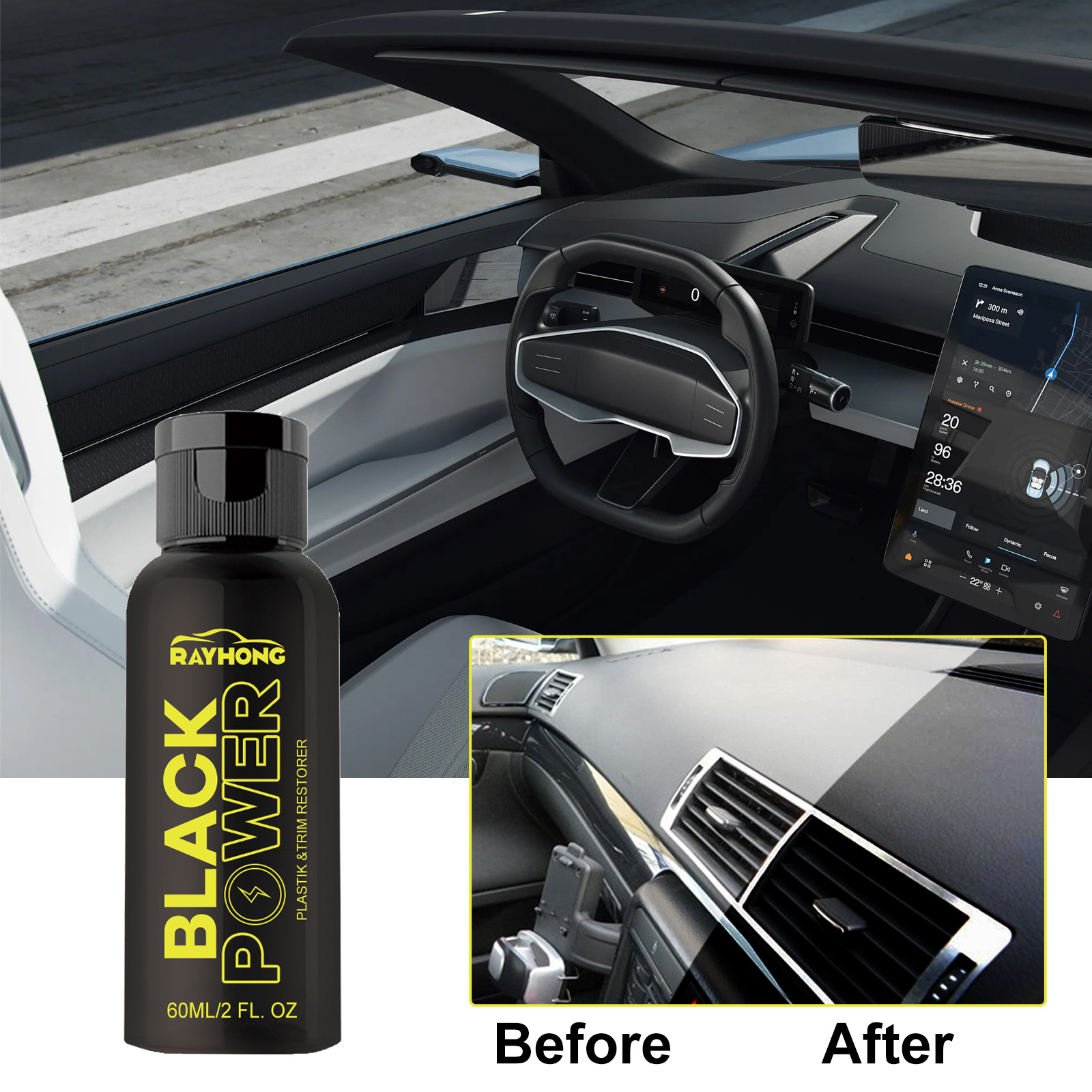 Dashboard trim showing darker restored appearance