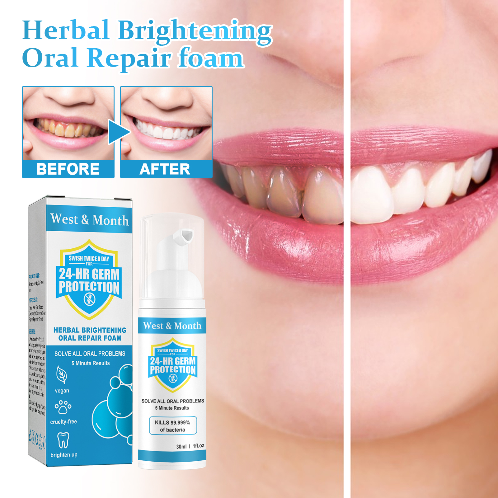 Herbal Brightening Oral Repair Foam, Clean Bad Breath And Te