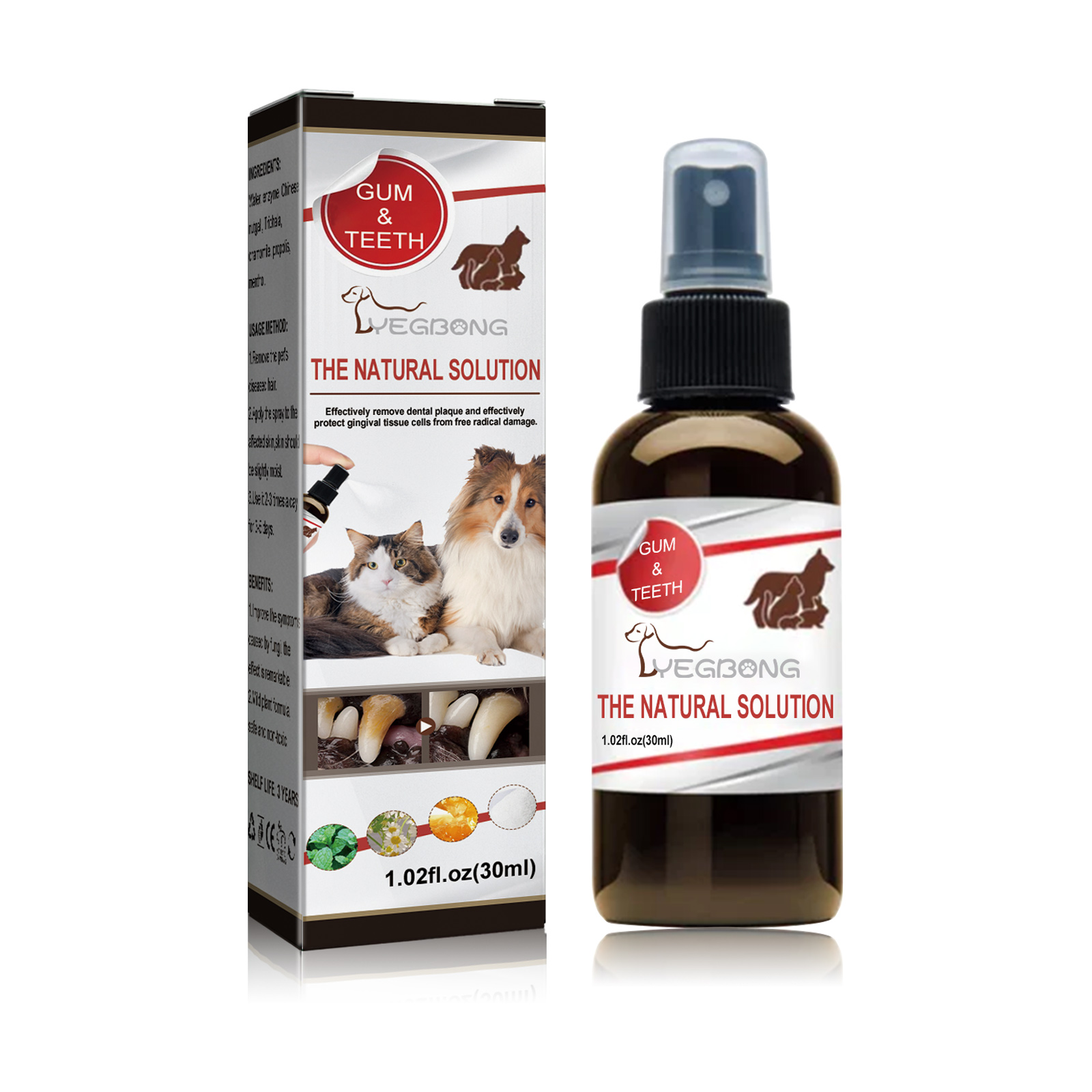 Pet oral spray nozzle and carton shown in close product view