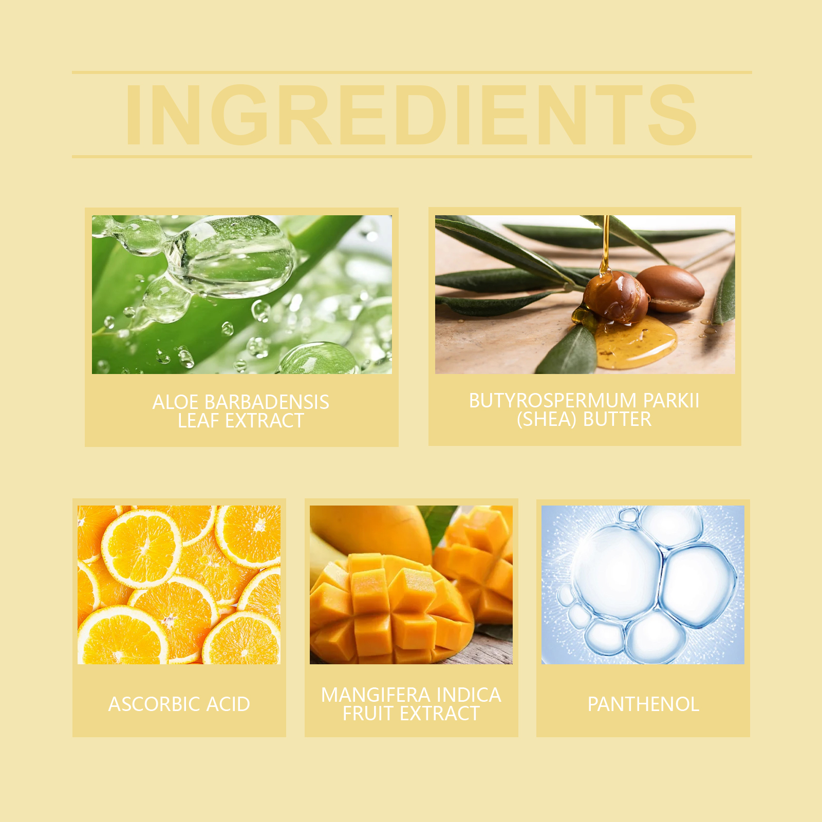 Mango body butter packaging and ingredient detail