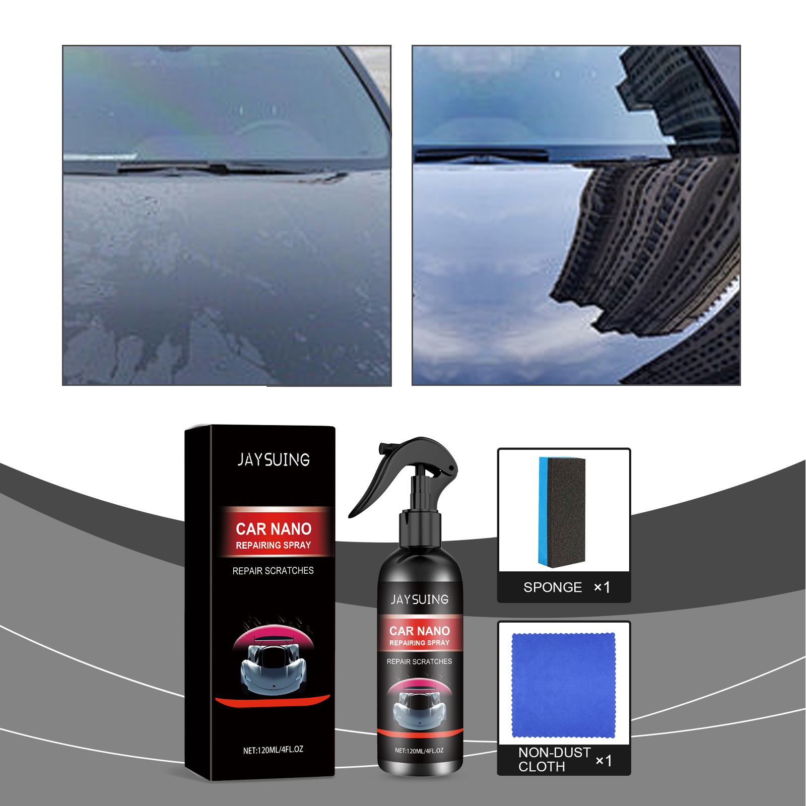 Car paint comparison showing cleaner reflective finish