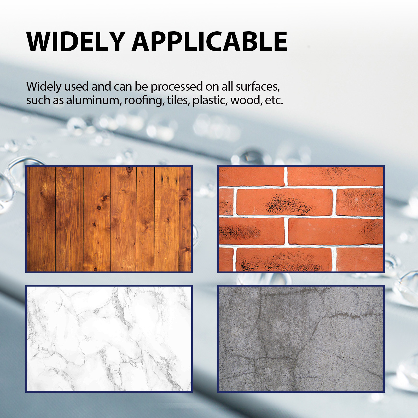 Waterproof coating displayed on multiple household surfaces