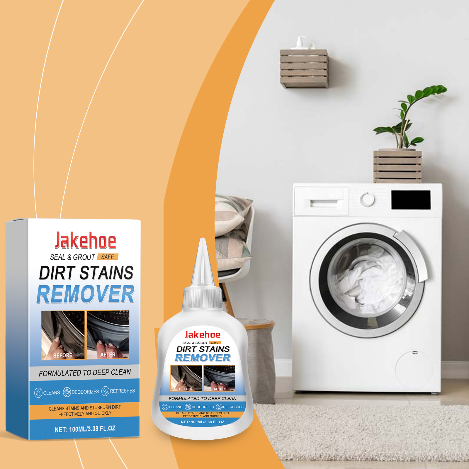 Compact cleaner in bright household laundry setting