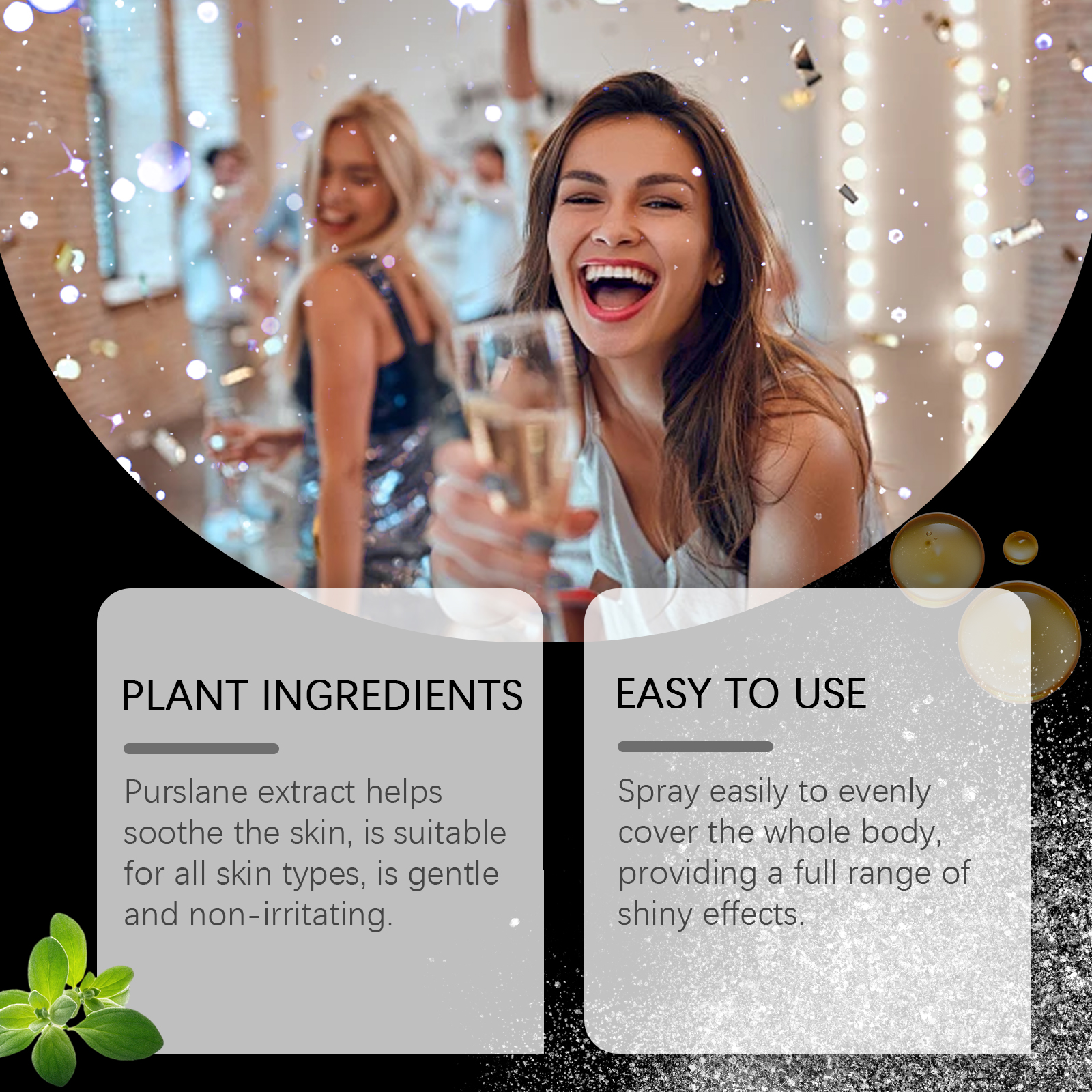 Body glitter packaging with purslane extract claim