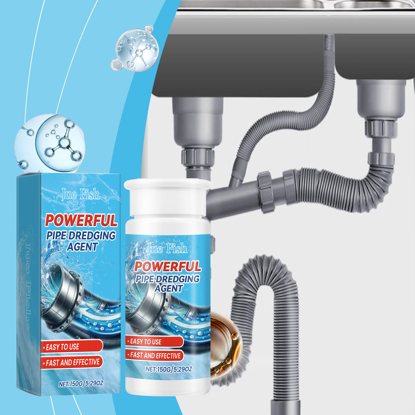 Pipe cleaner beside sink plumbing and flexible drain hose
