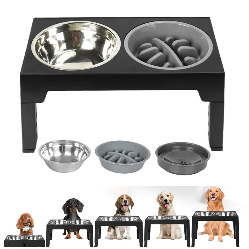 Elevated Dog Feeder with Adjustable Raised Stand, Slow Food Bowl, Water Feeders for Large and Medium