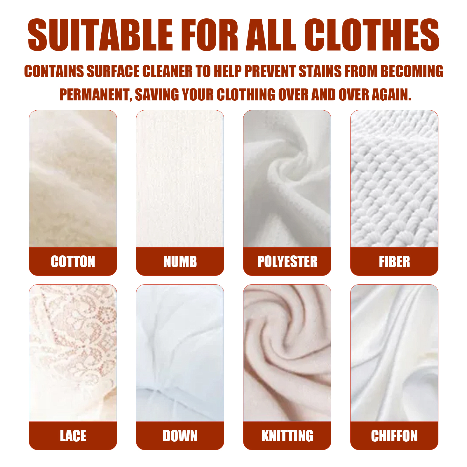 Fabric panels showing advertised clothing material range