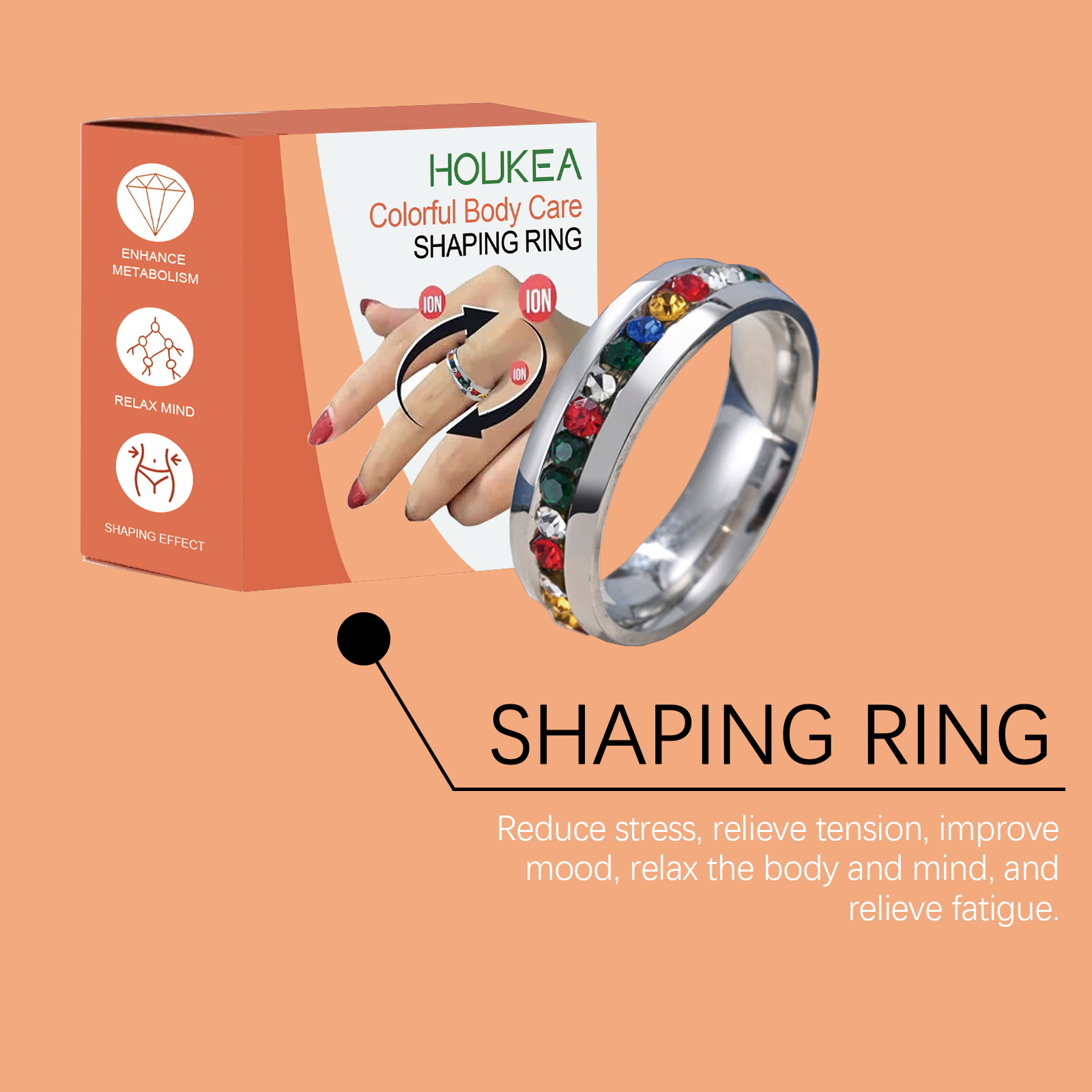 Colorful ring packaging showing available color styling