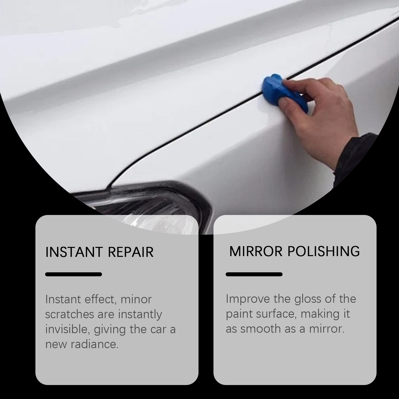 Applicator polishing glossy white vehicle panel
