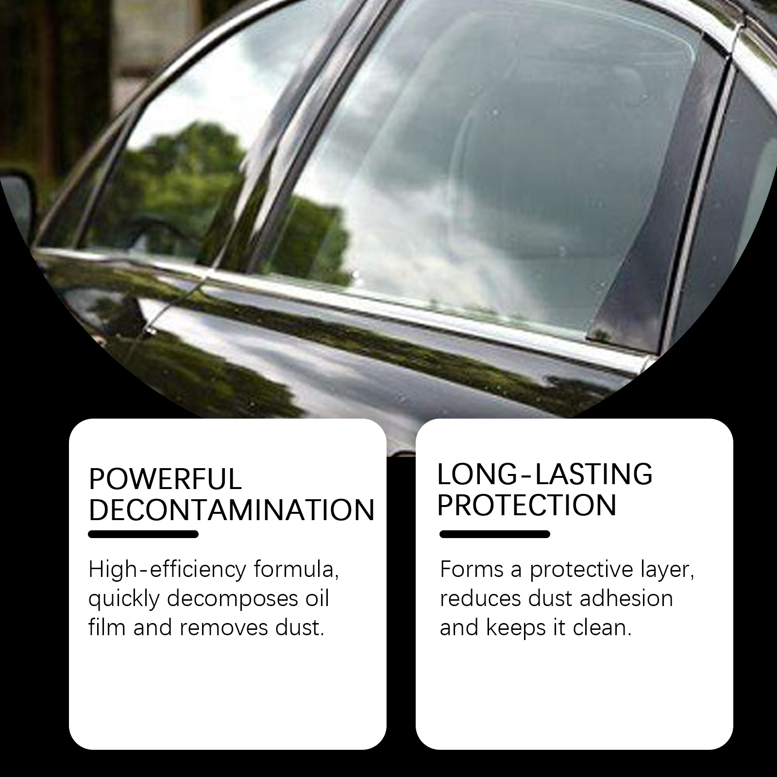 Car side window with glass care benefit panels
