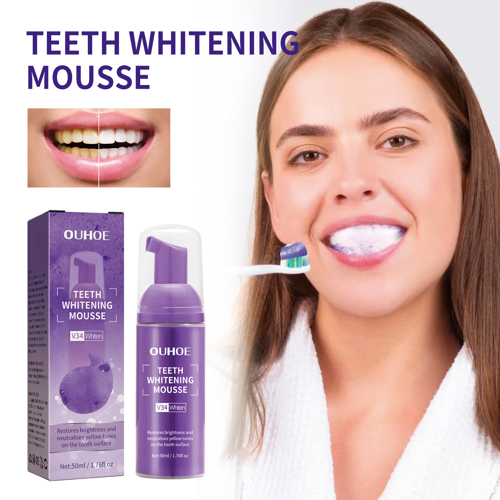 OUHOE purple bottle and box with V34 White label