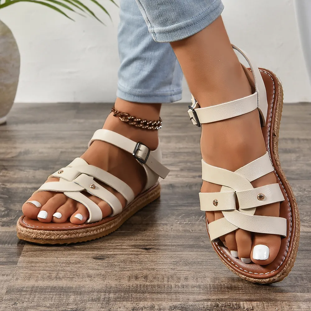 Roman style woven thick soled sandals for women with cross straps and beach sandals image 4