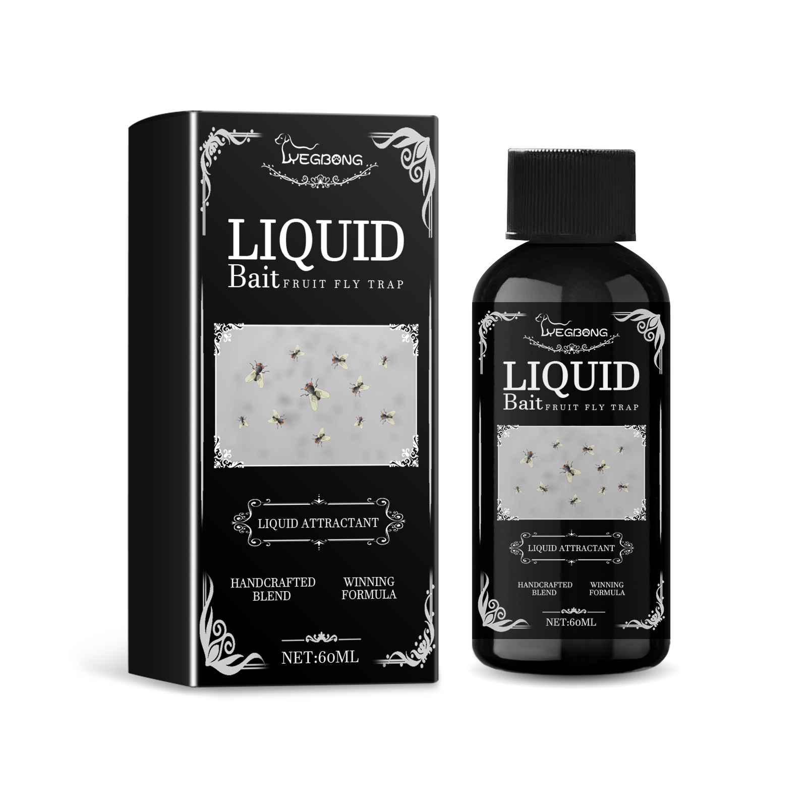 Liquid attractant bottle with decorative carton