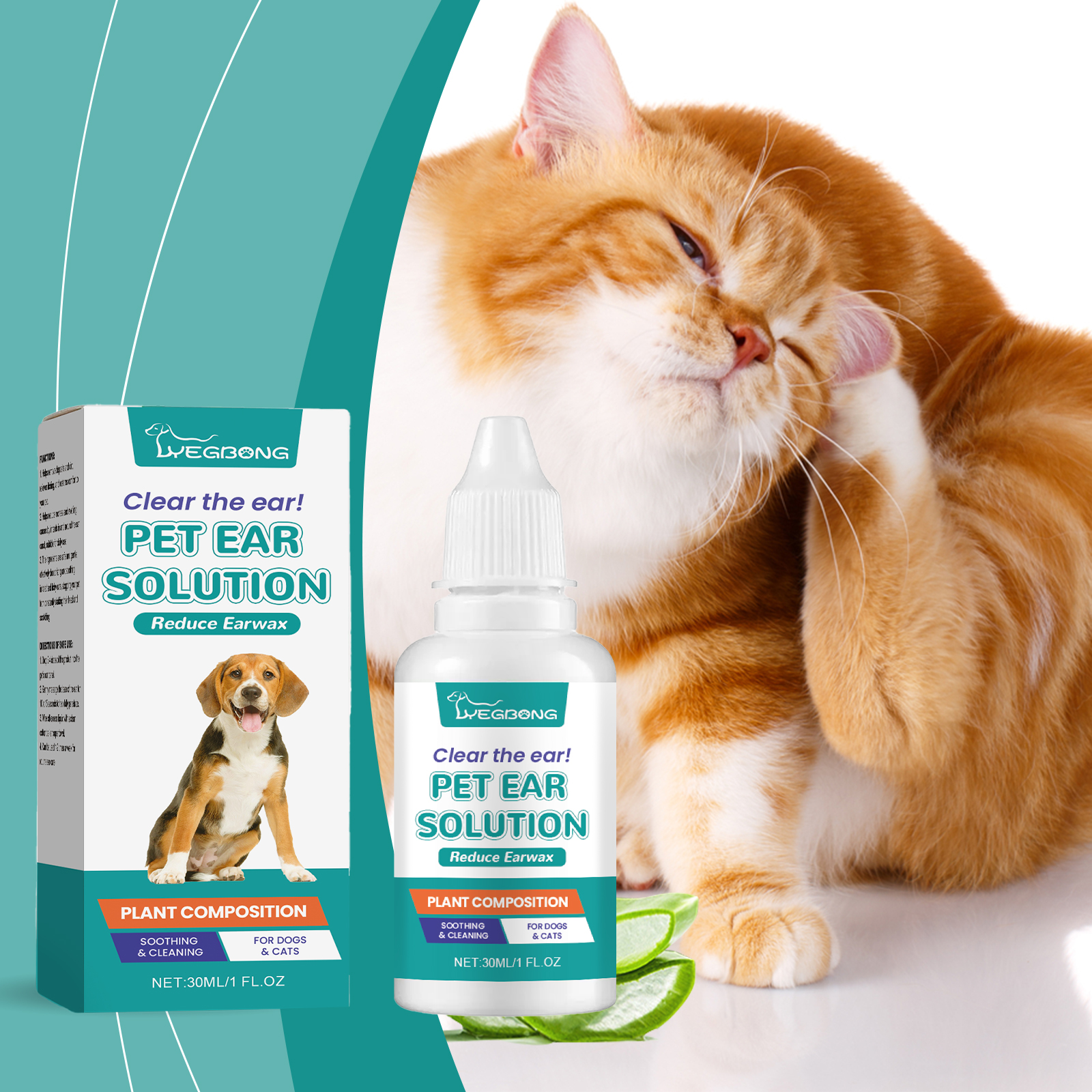 Cat beside gentle pet ear wash packaging