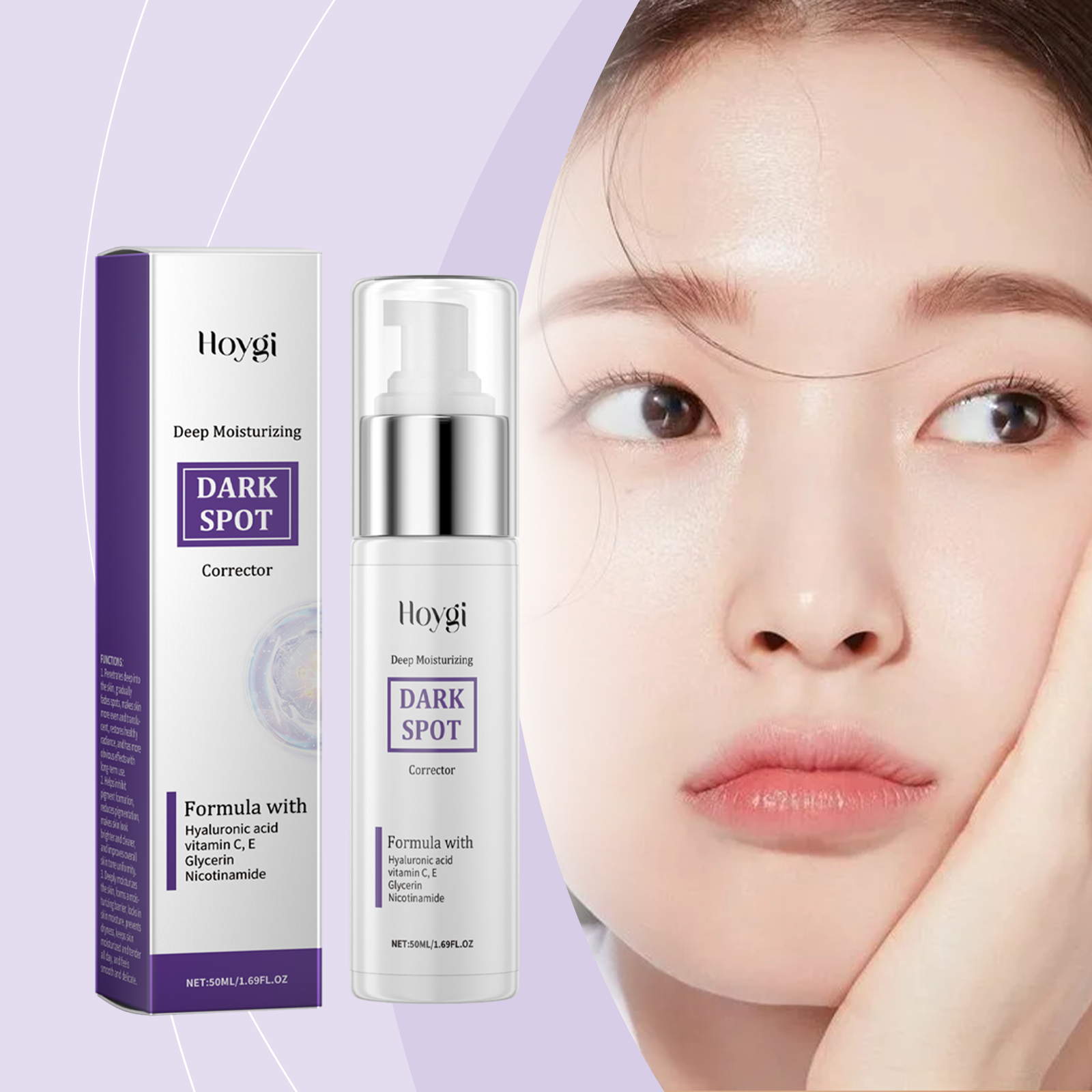 Woman using Hoygi serum in facial skincare routine