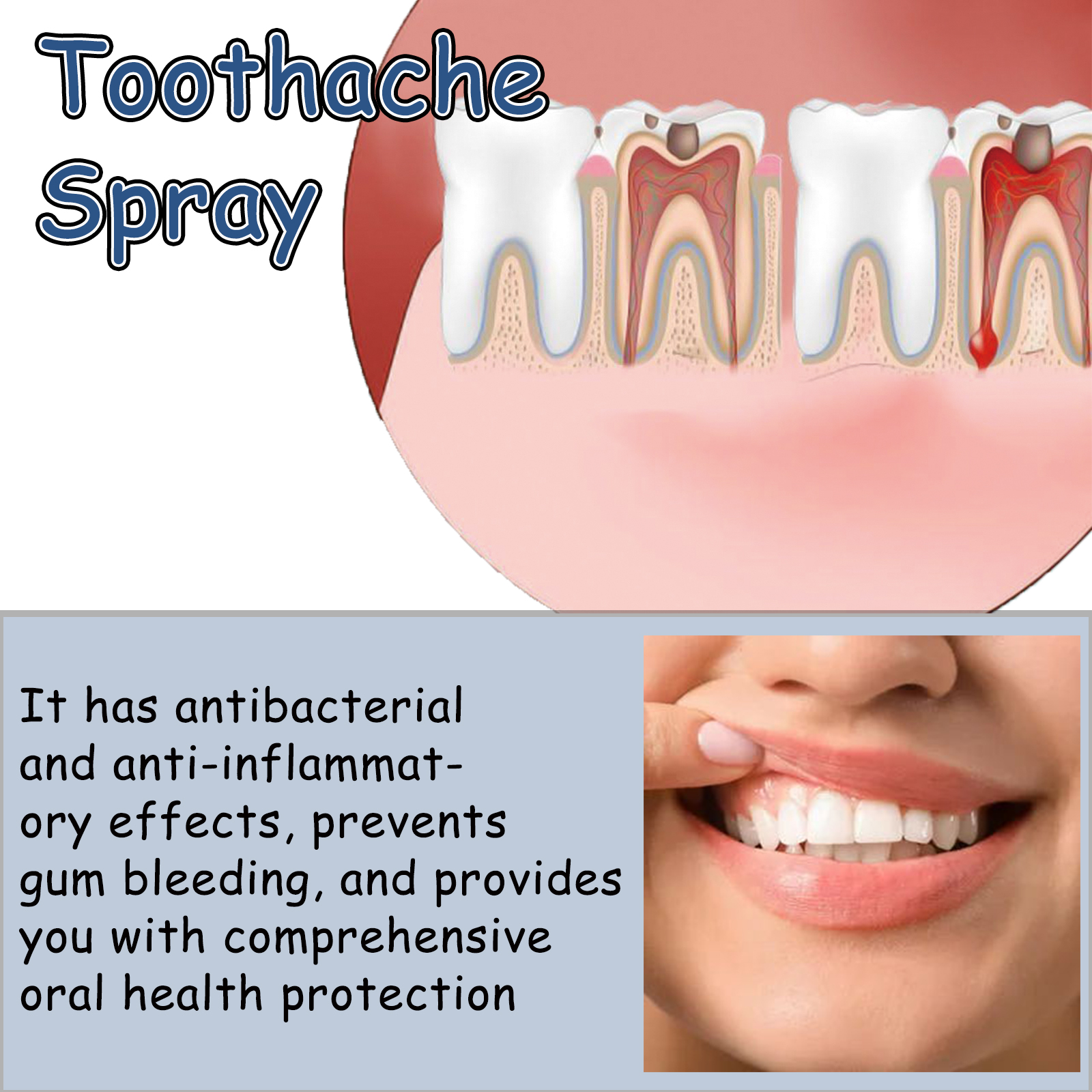 Tooth and gum spray illustration showing targeted oral care