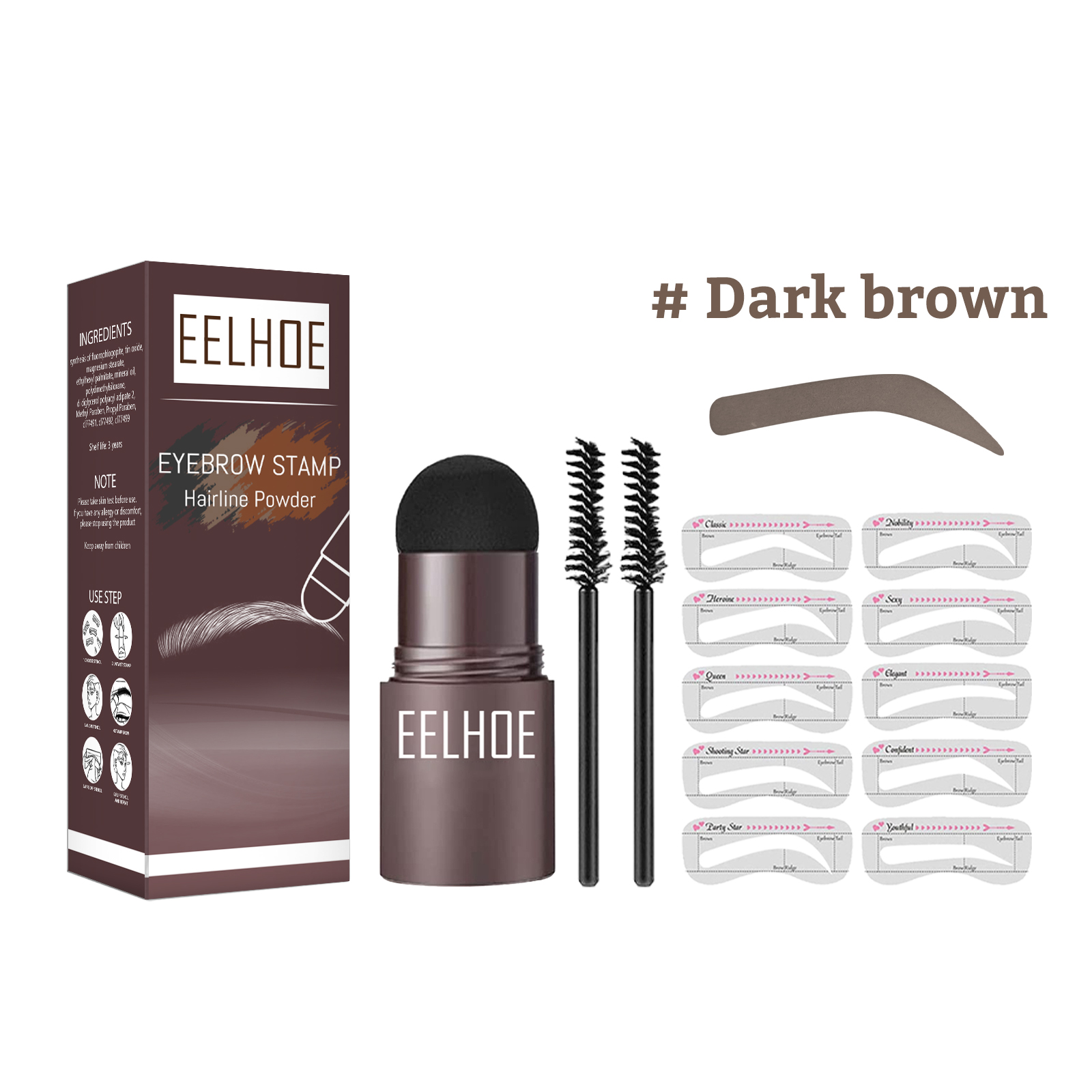 Portable cylindrical eyebrow makeup case with included tools