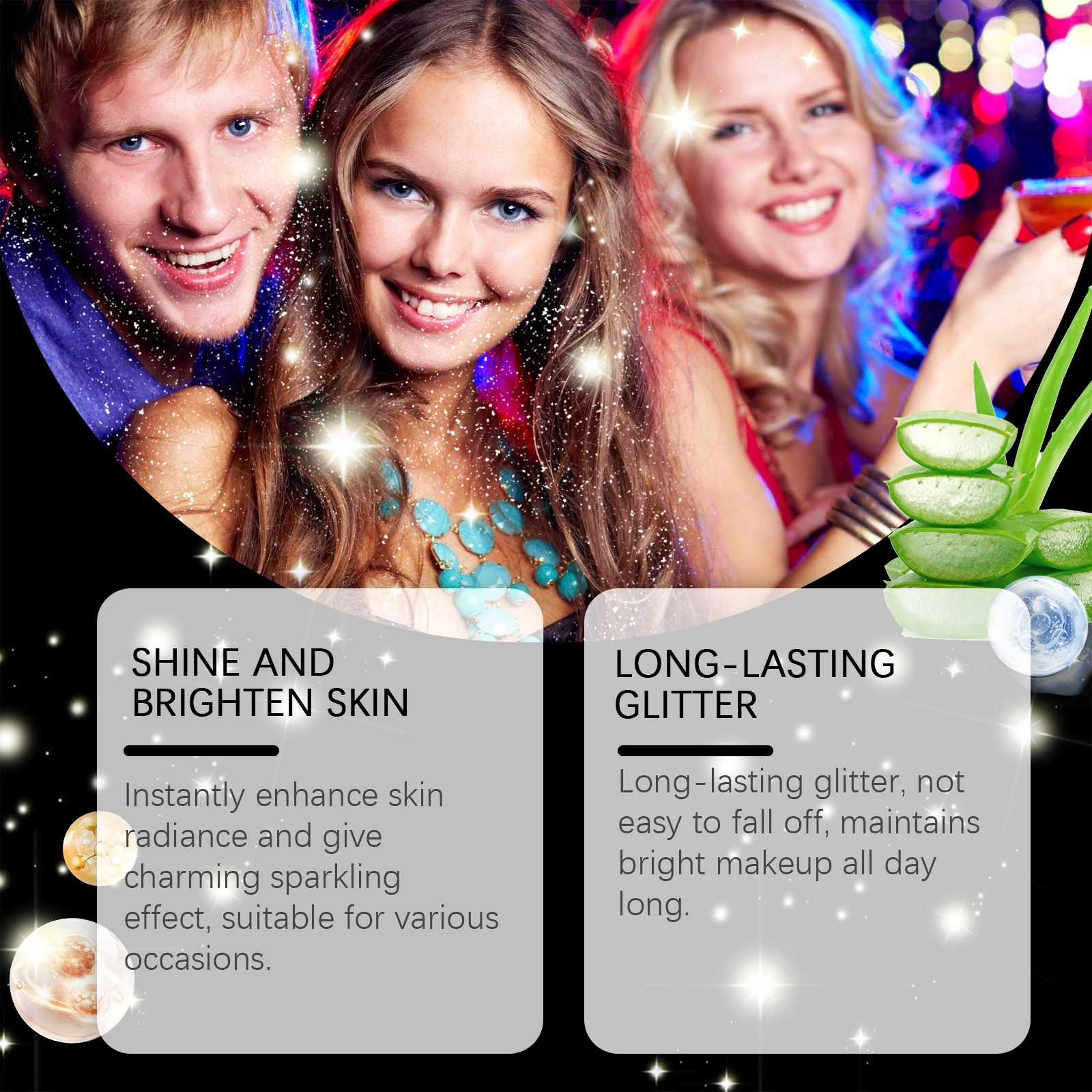 Young adults wearing glitter on hair and body