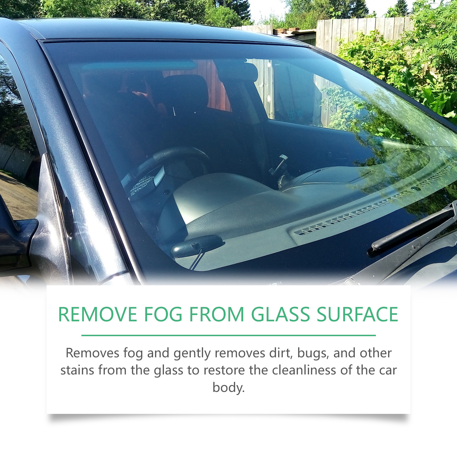 Windshield graphic showing fog dirt bugs and stains