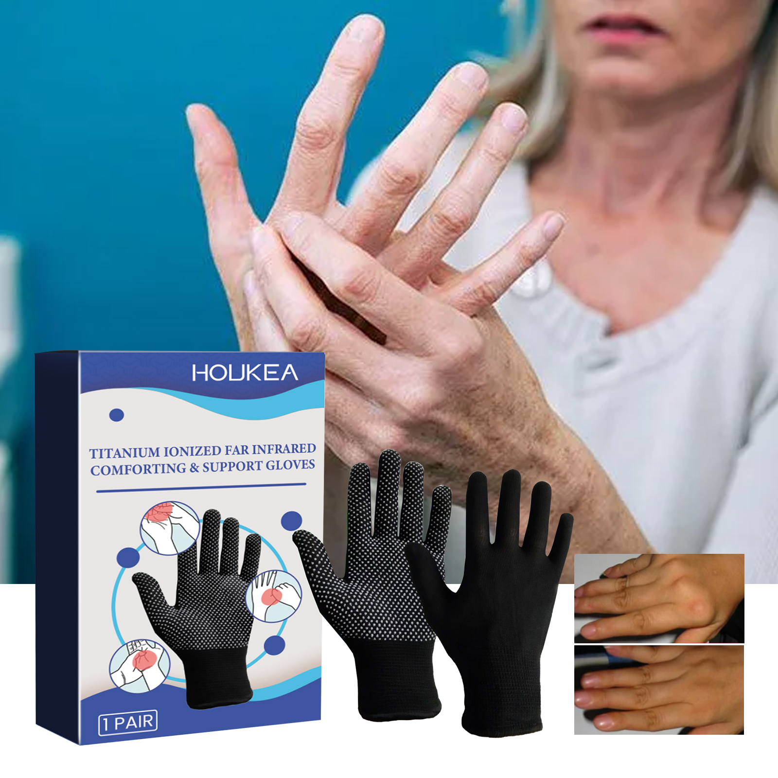Full-finger glove silhouette with wrist and thumb coverage