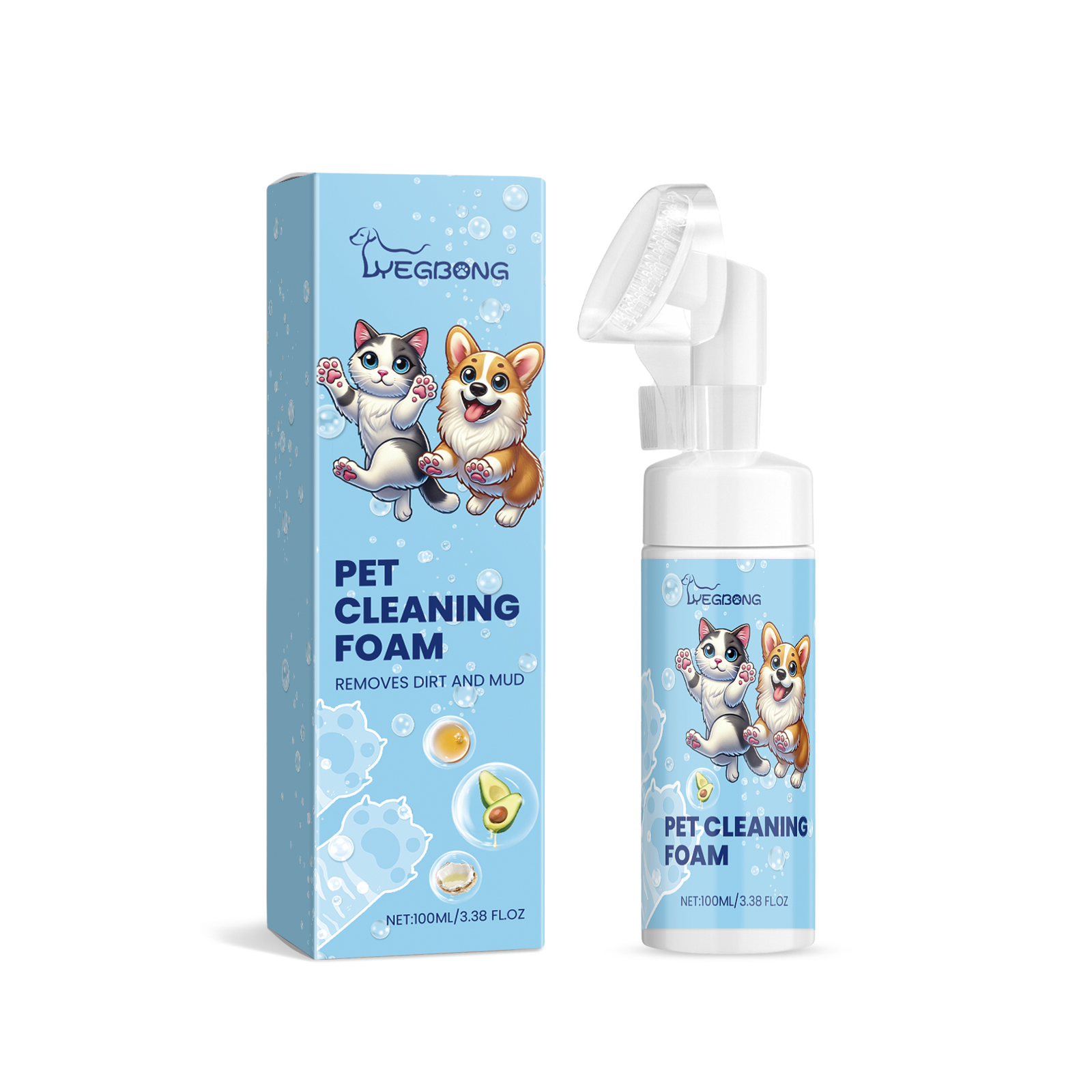 Compact paw cleanser bottle and retail box
