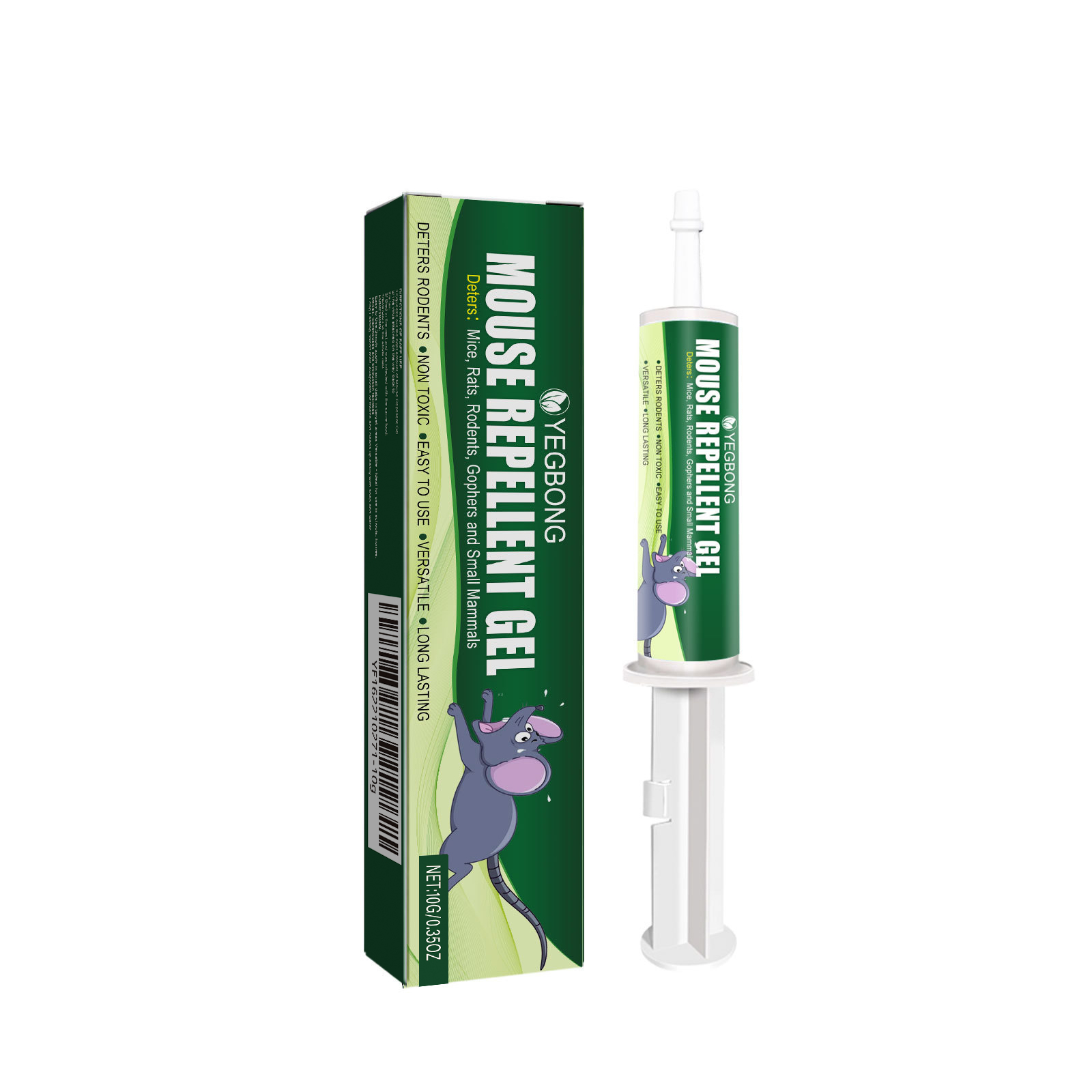 Long narrow gel applicator beside product carton