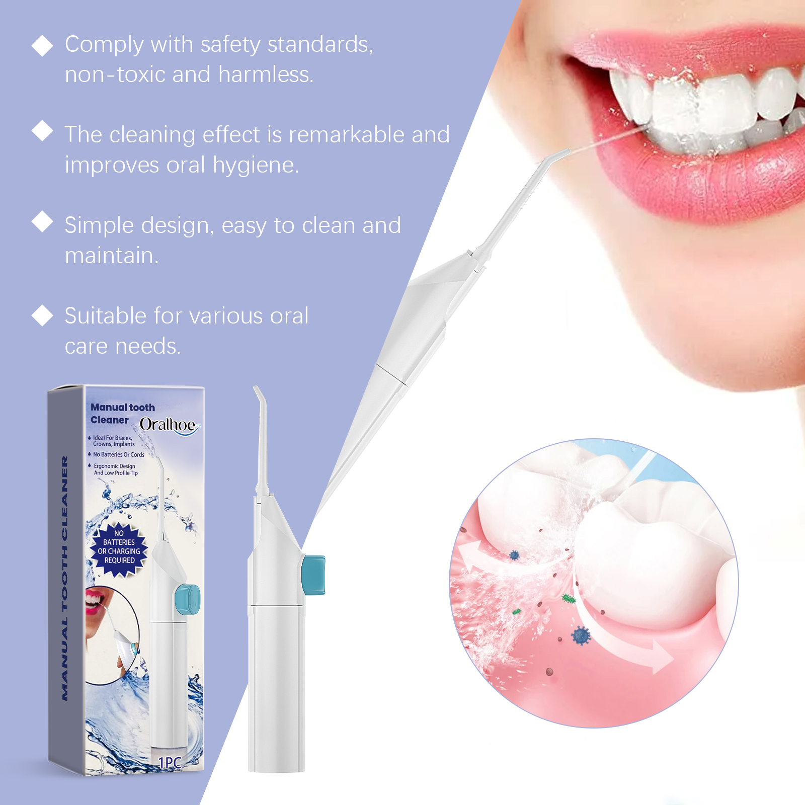 Dental cleaner shown with oral hygiene illustration
