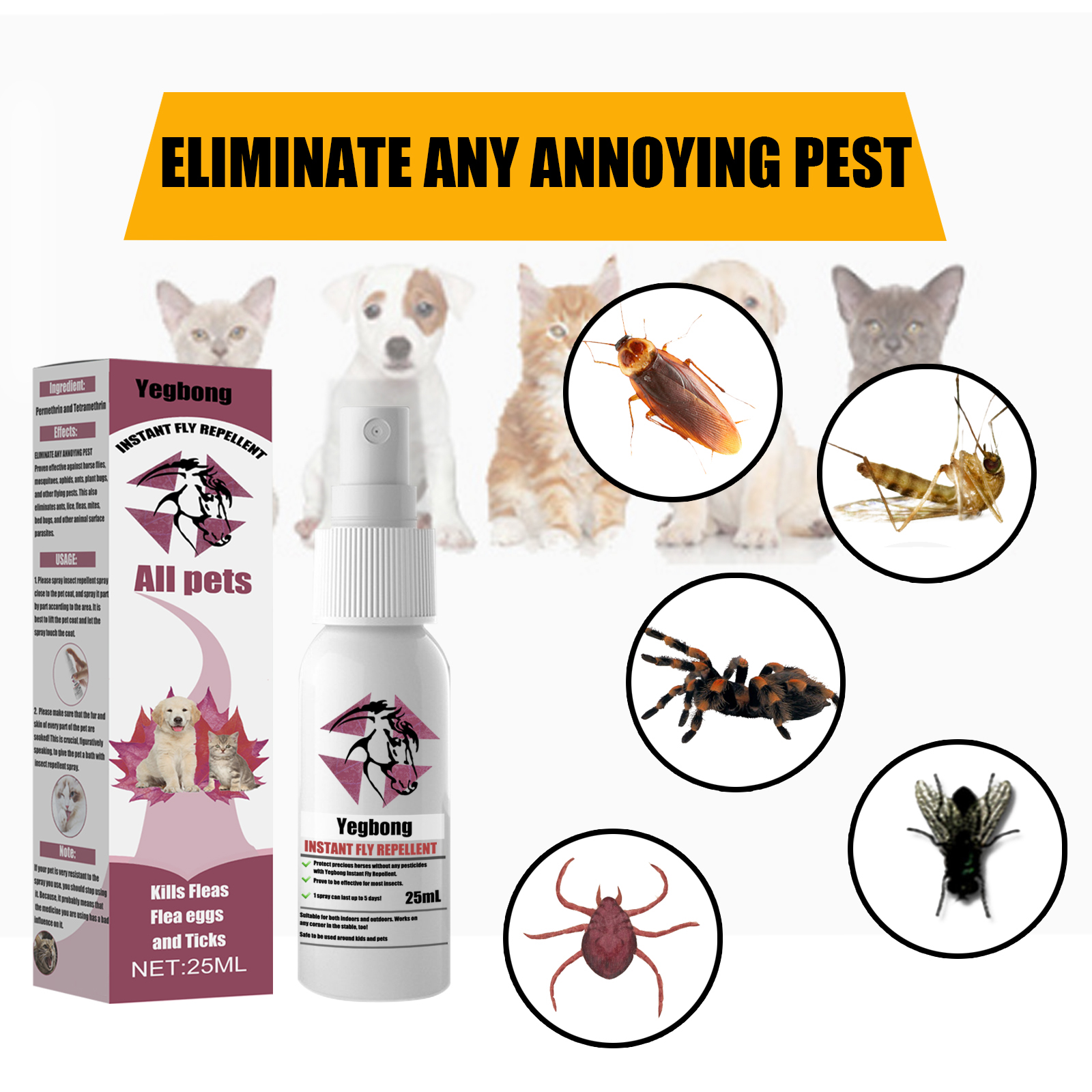 Pet repellent packaging with illustrated target pests