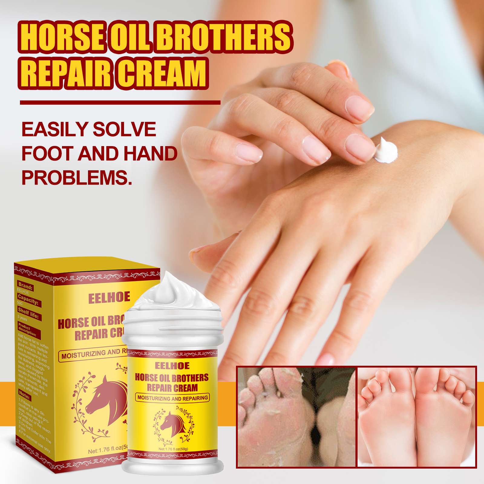 EELHOE Horse Oil Hand And Foot Repair Cream, Chapped Skin Ca
