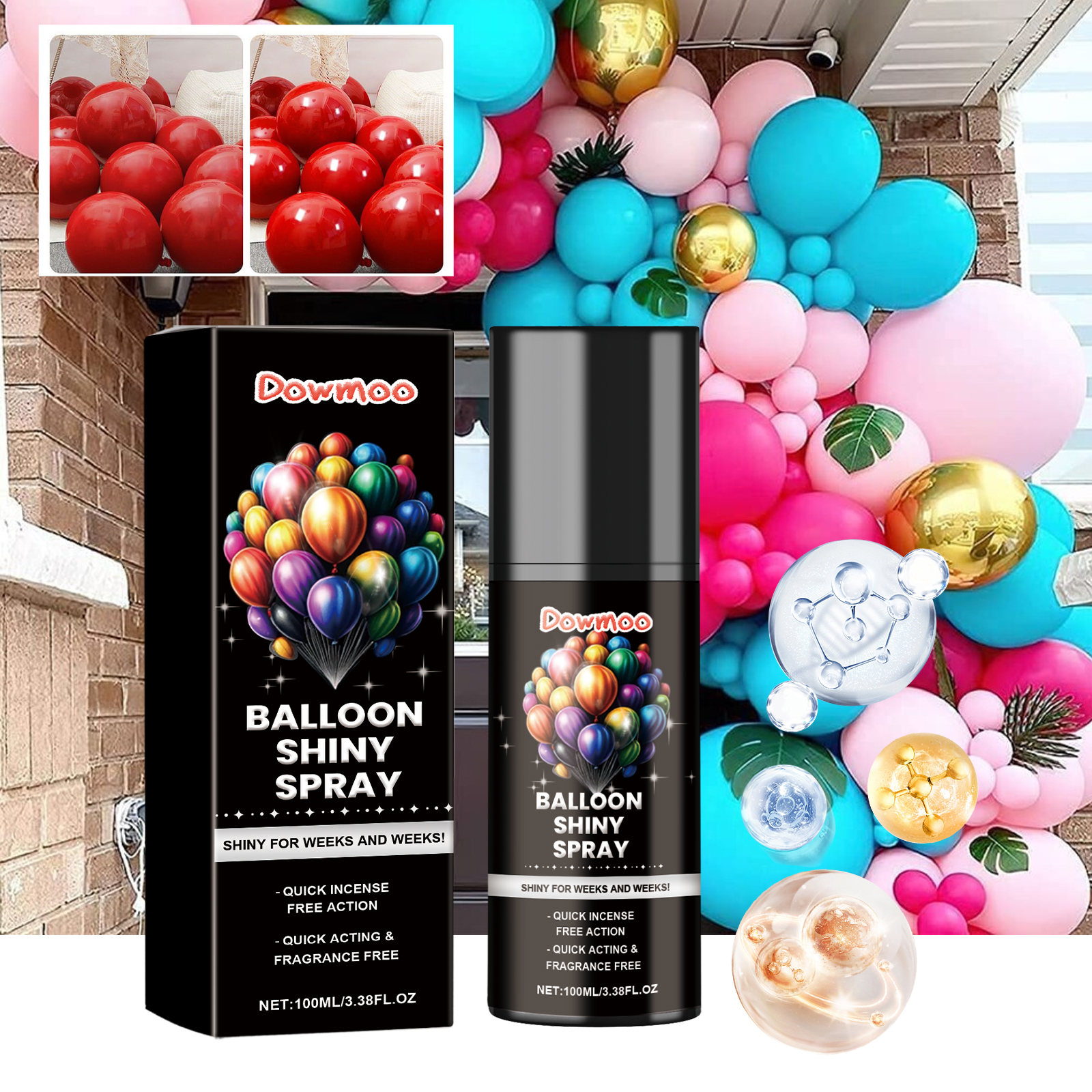 Before and after view of brighter glossy red balloons