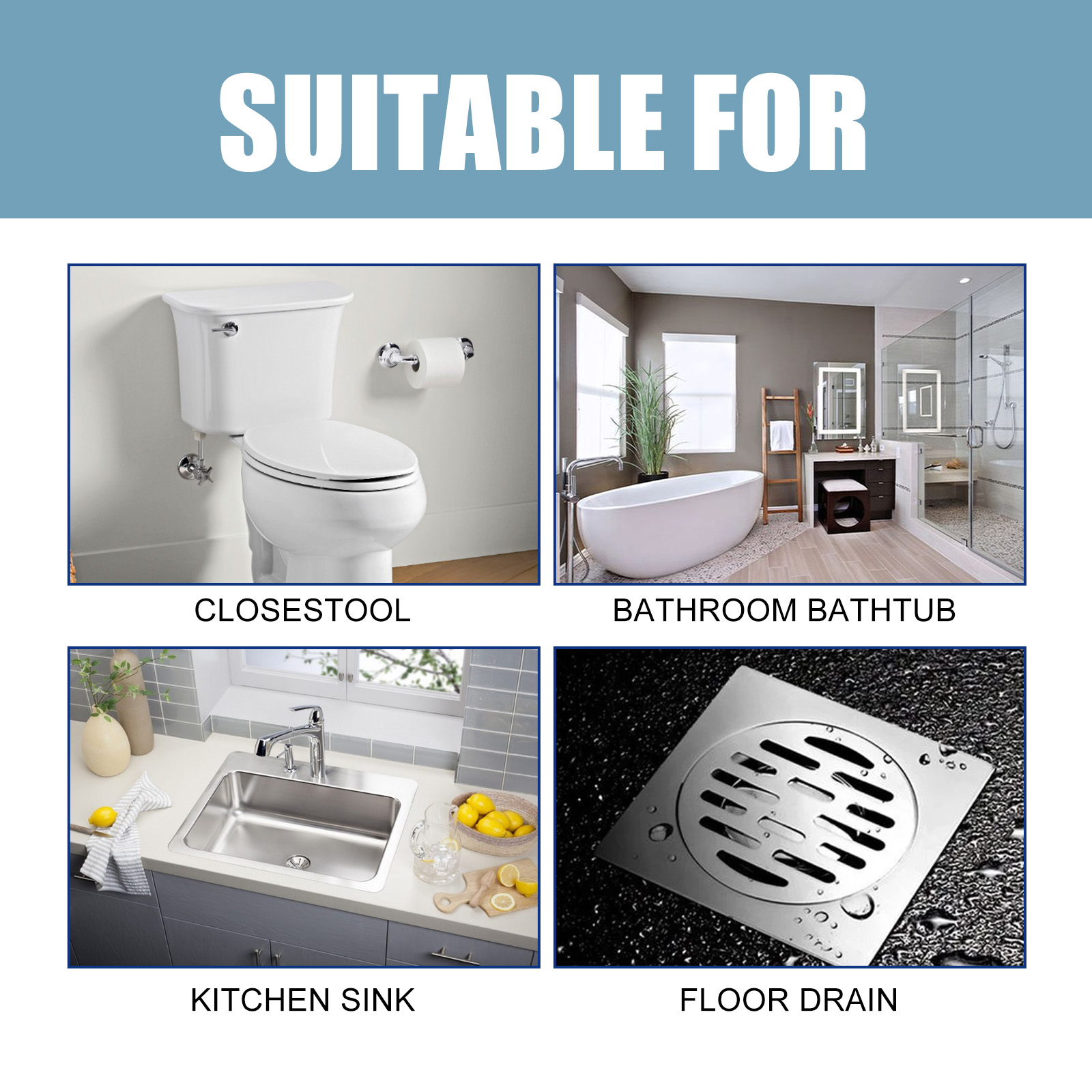 Blue graphic showing four suitable household drain locations