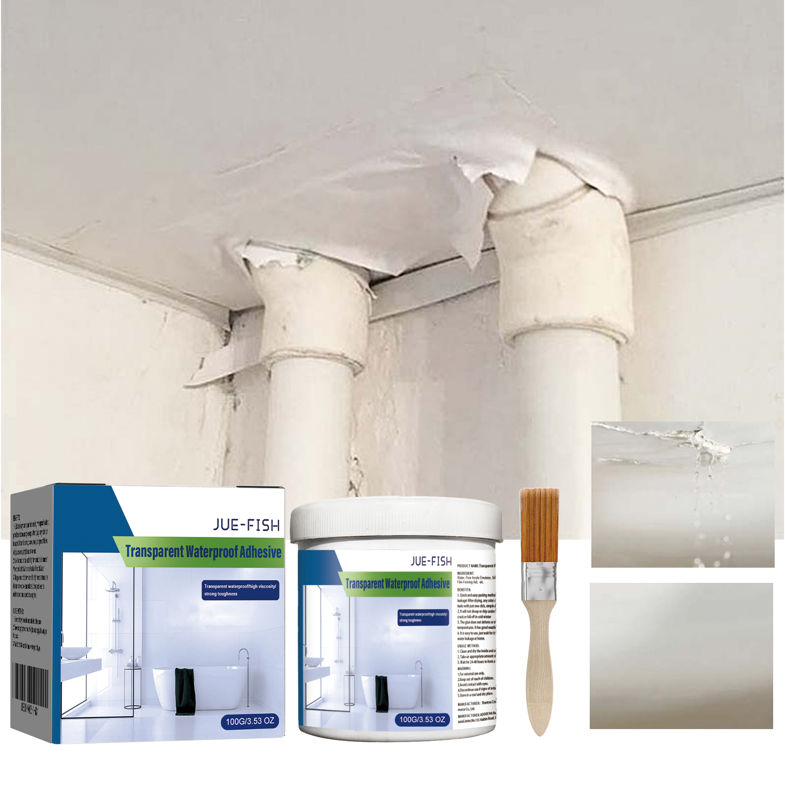 Clear coating kit positioned near household pipe repair