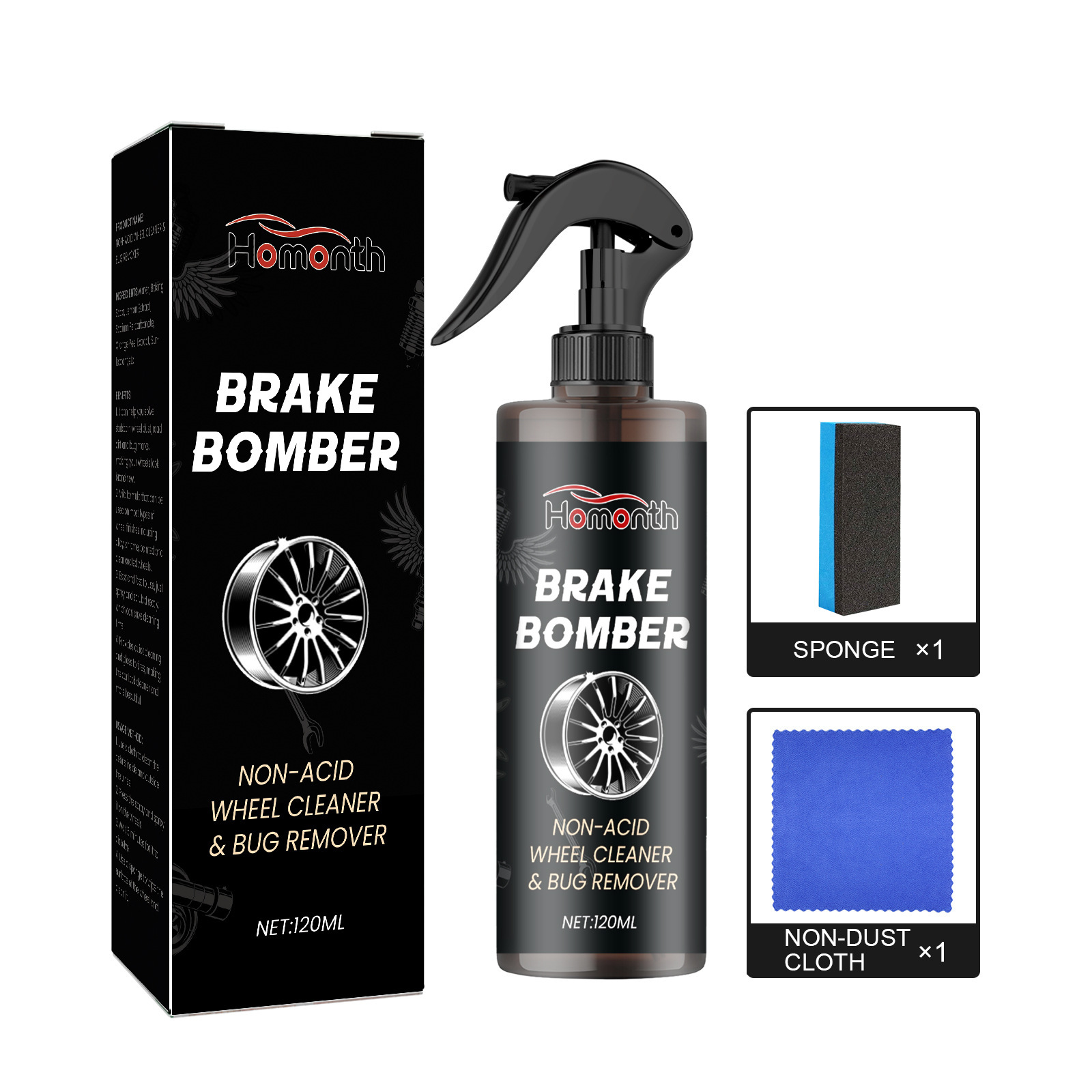 Wheel cleaner bottle sponge cloth and retail box