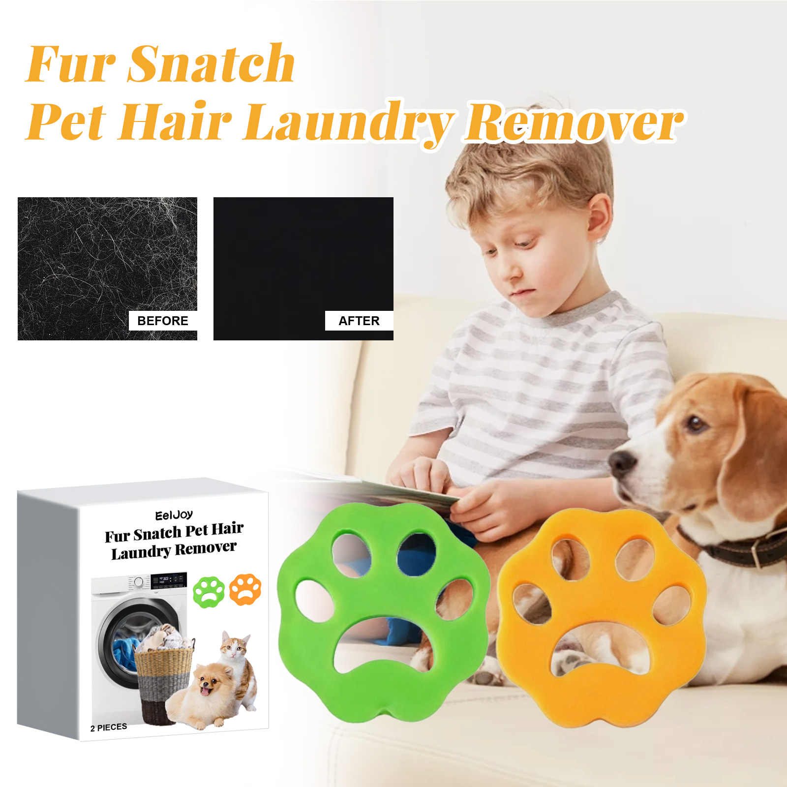 Paw removers shown with pet laundry before-after graphic