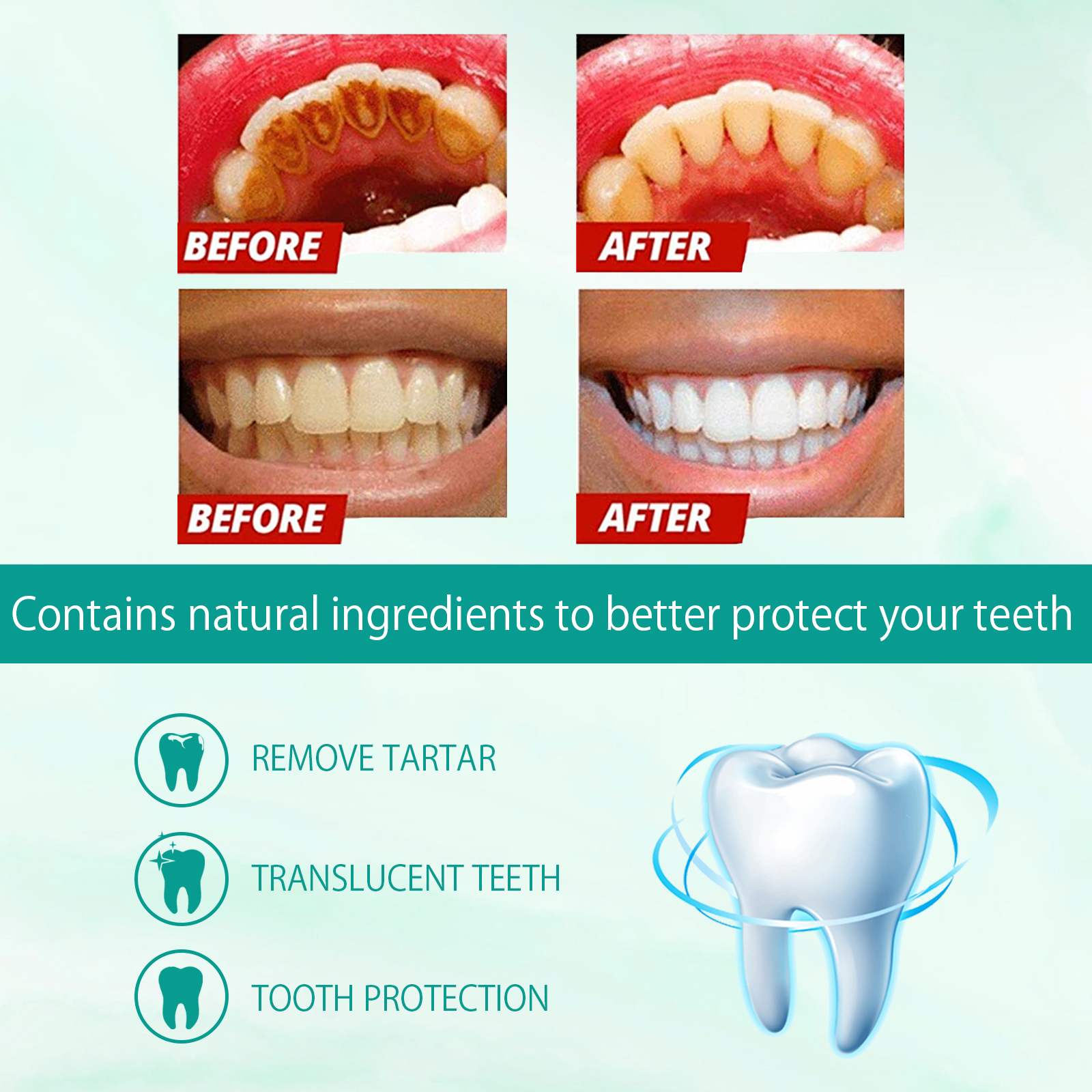 Toothpaste comparison panels showing surface stain care