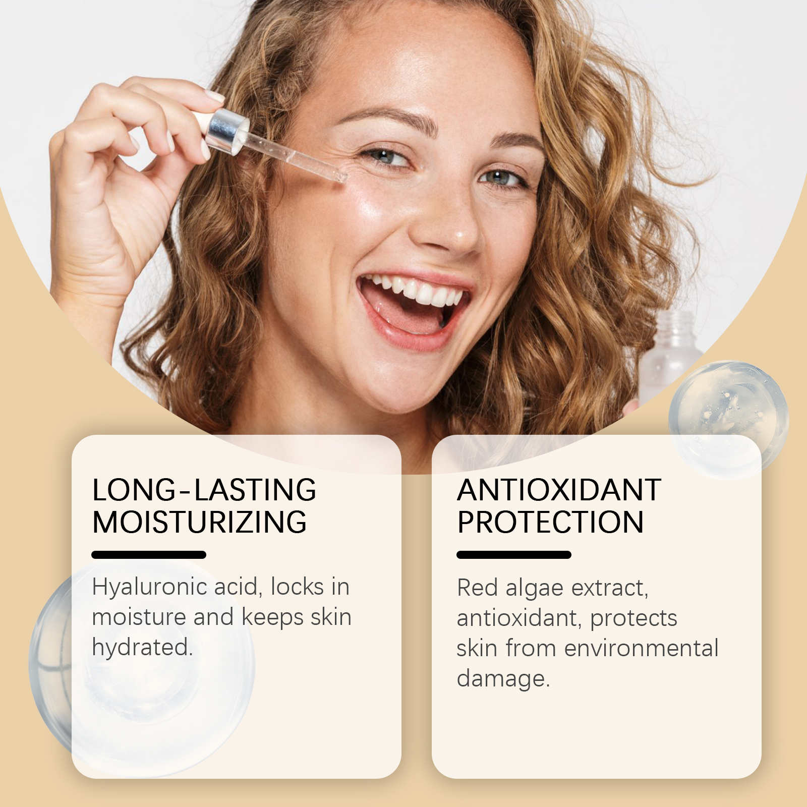 Dropper serum application during a daily skincare routine