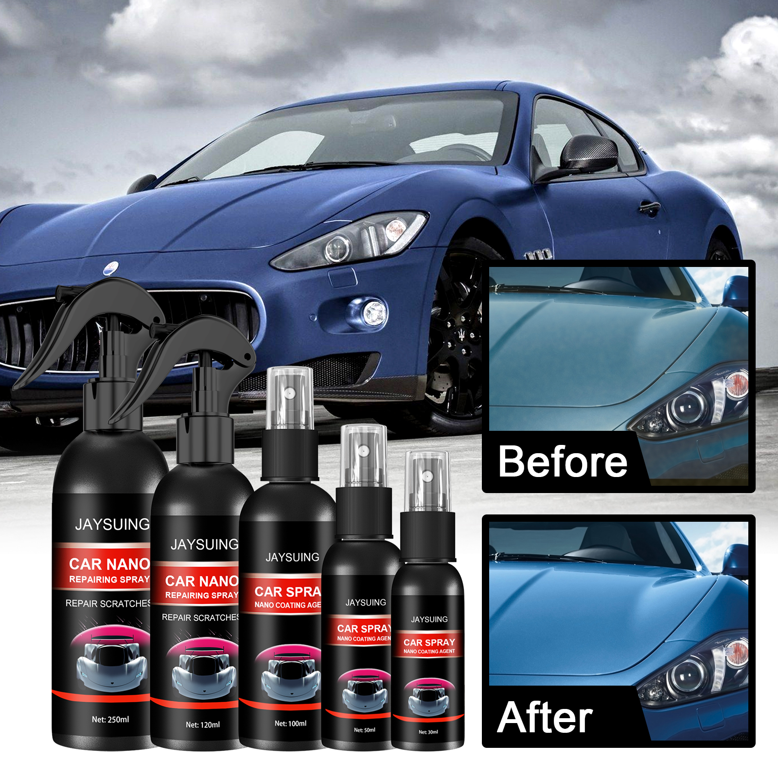Before and after car hood gloss comparison