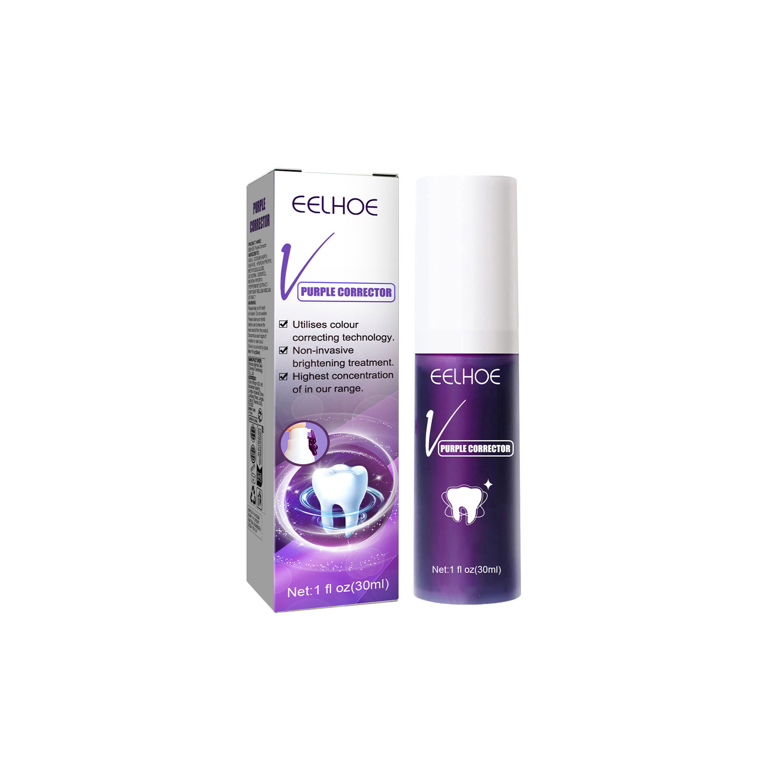 Purple Corrector bottle and matching carton package