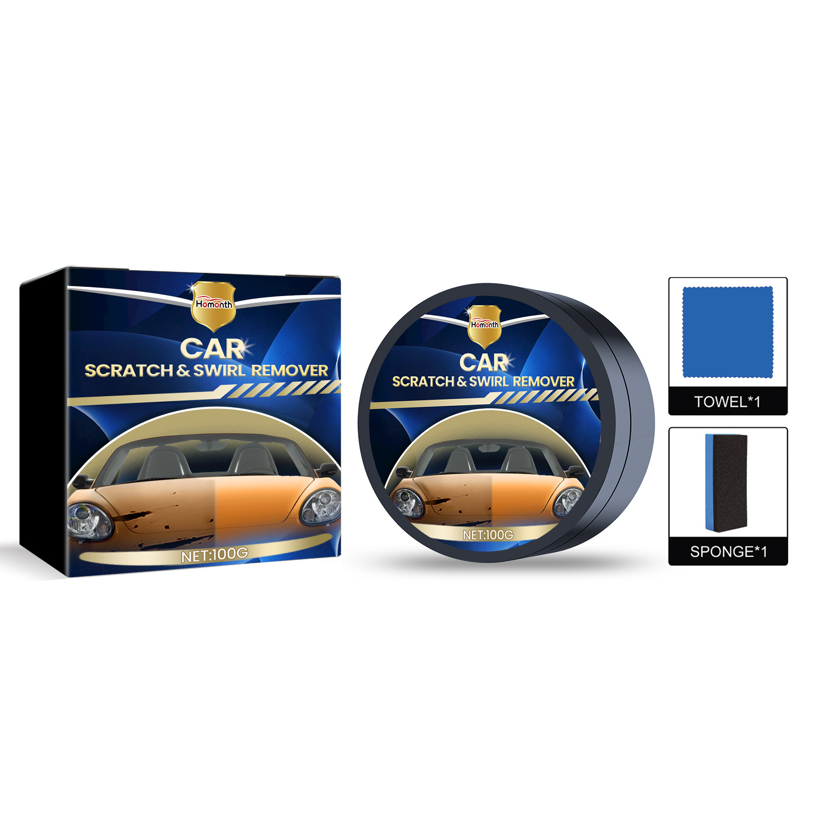 Compact round tub and included automotive polishing tools