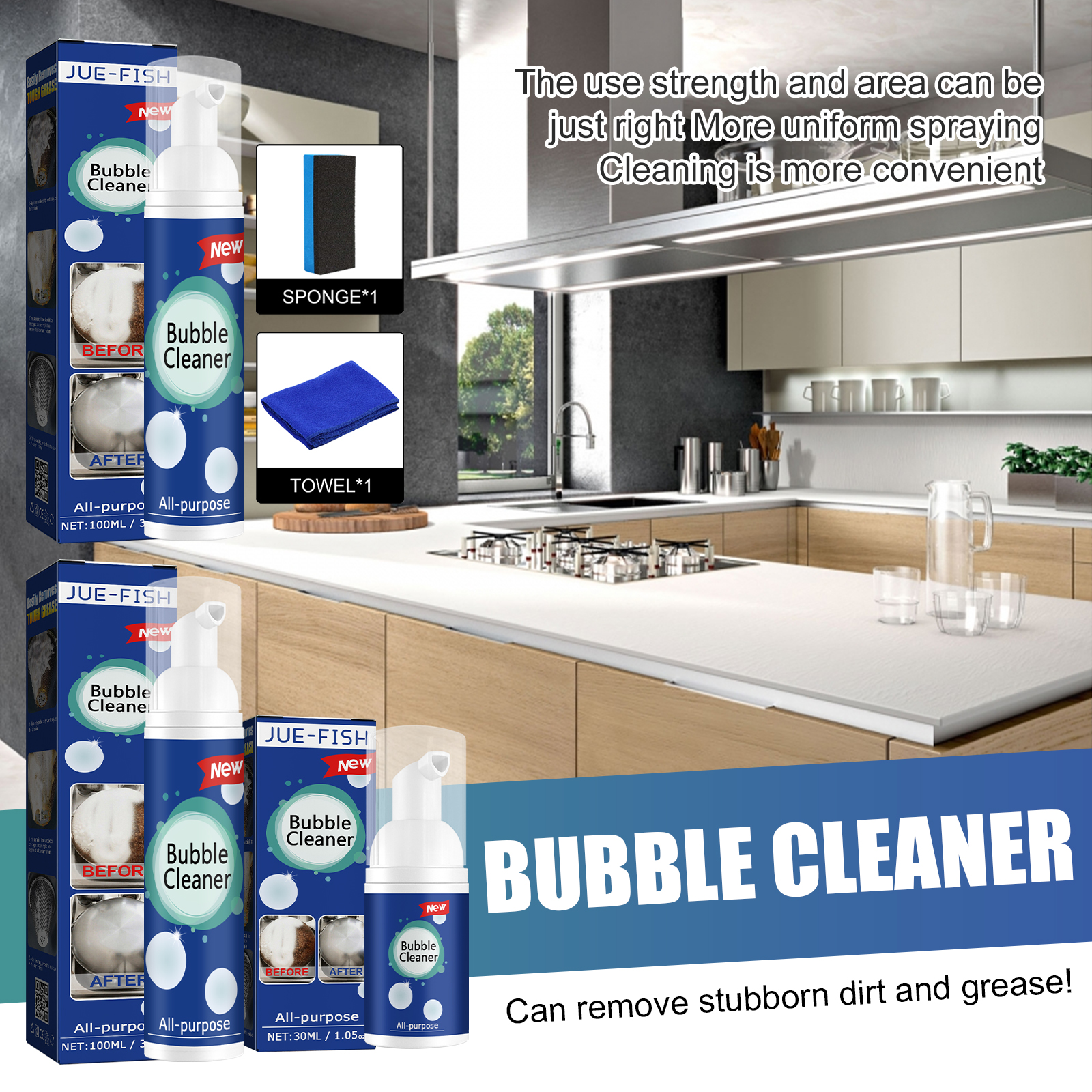 Foaming pump cleaner with sponge and towel