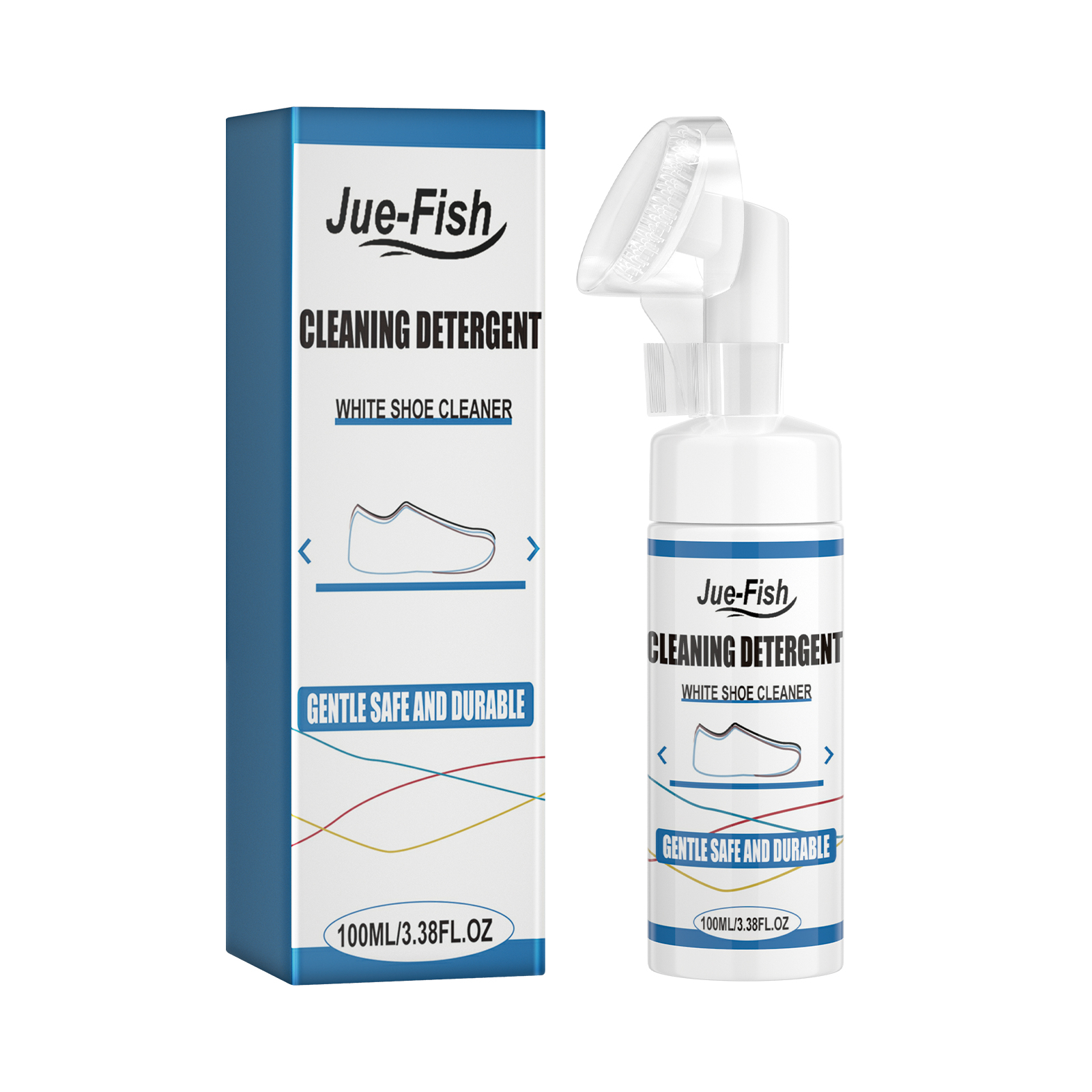 Foaming pump bottle with coordinated shoe cleaner box