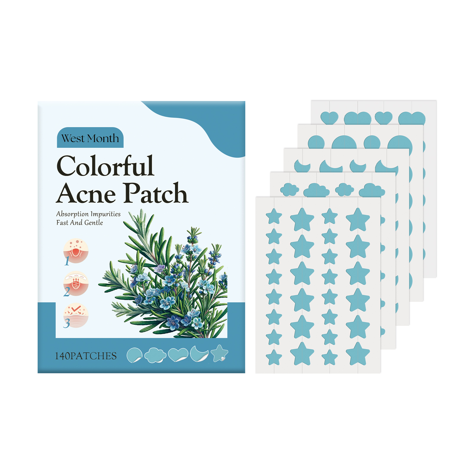 Star heart cloud and crescent acne patch assortment