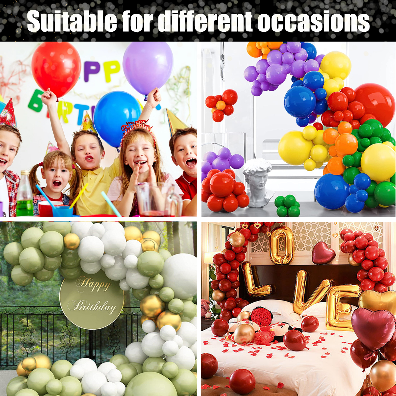 Glossy balloon arrangements prepared for celebrations