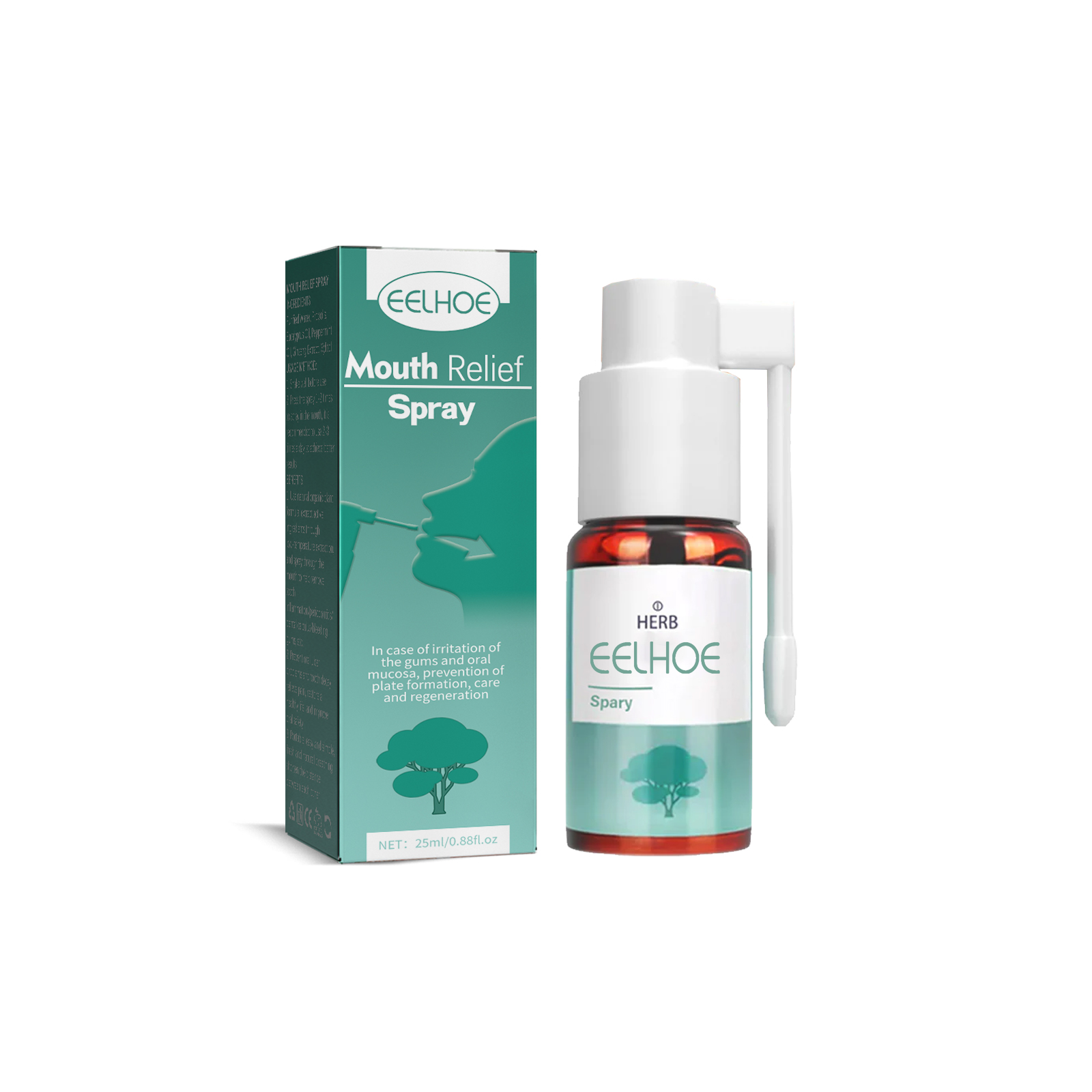 Compact oral spray and box ready for storage