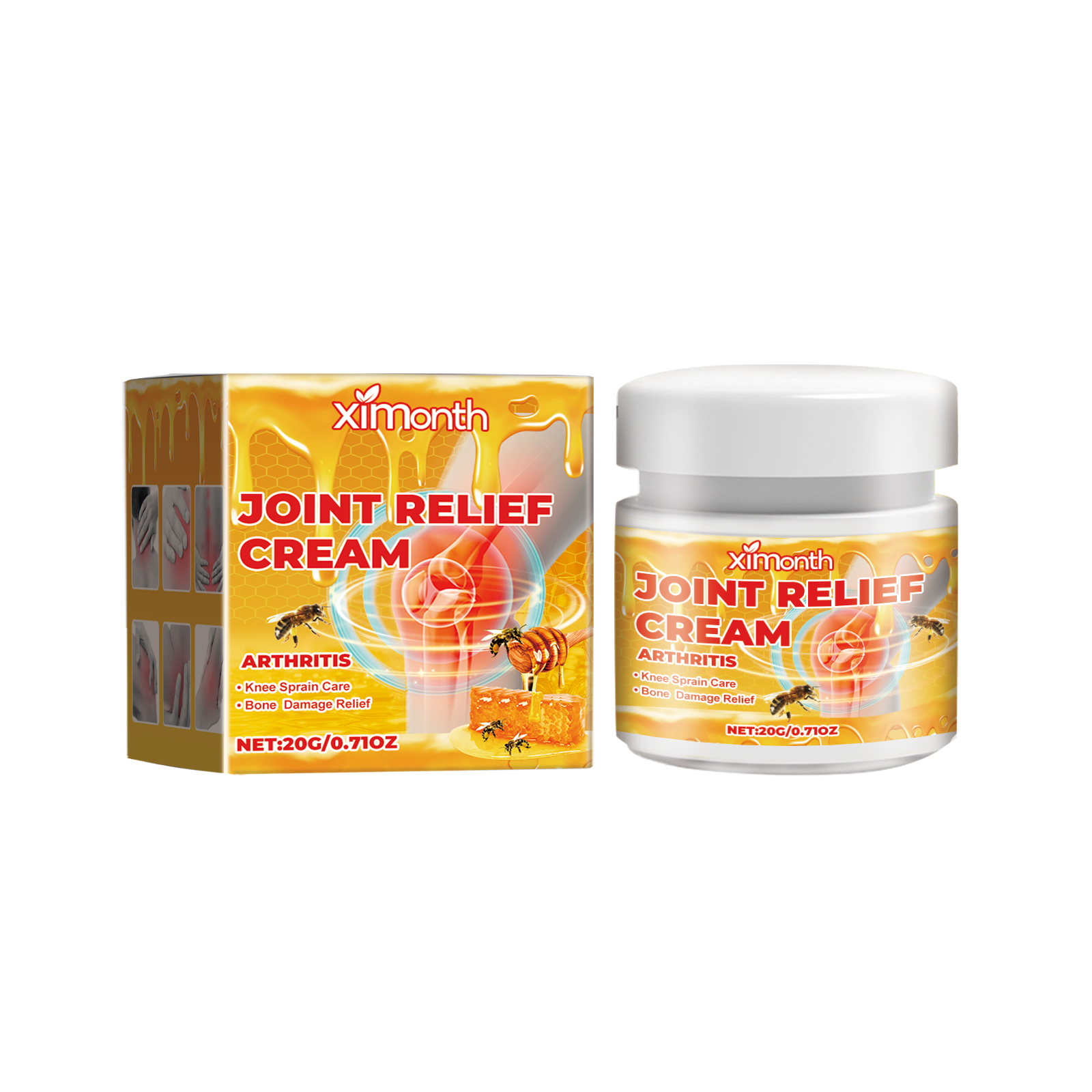 Bee venom joint cream label and retail packaging